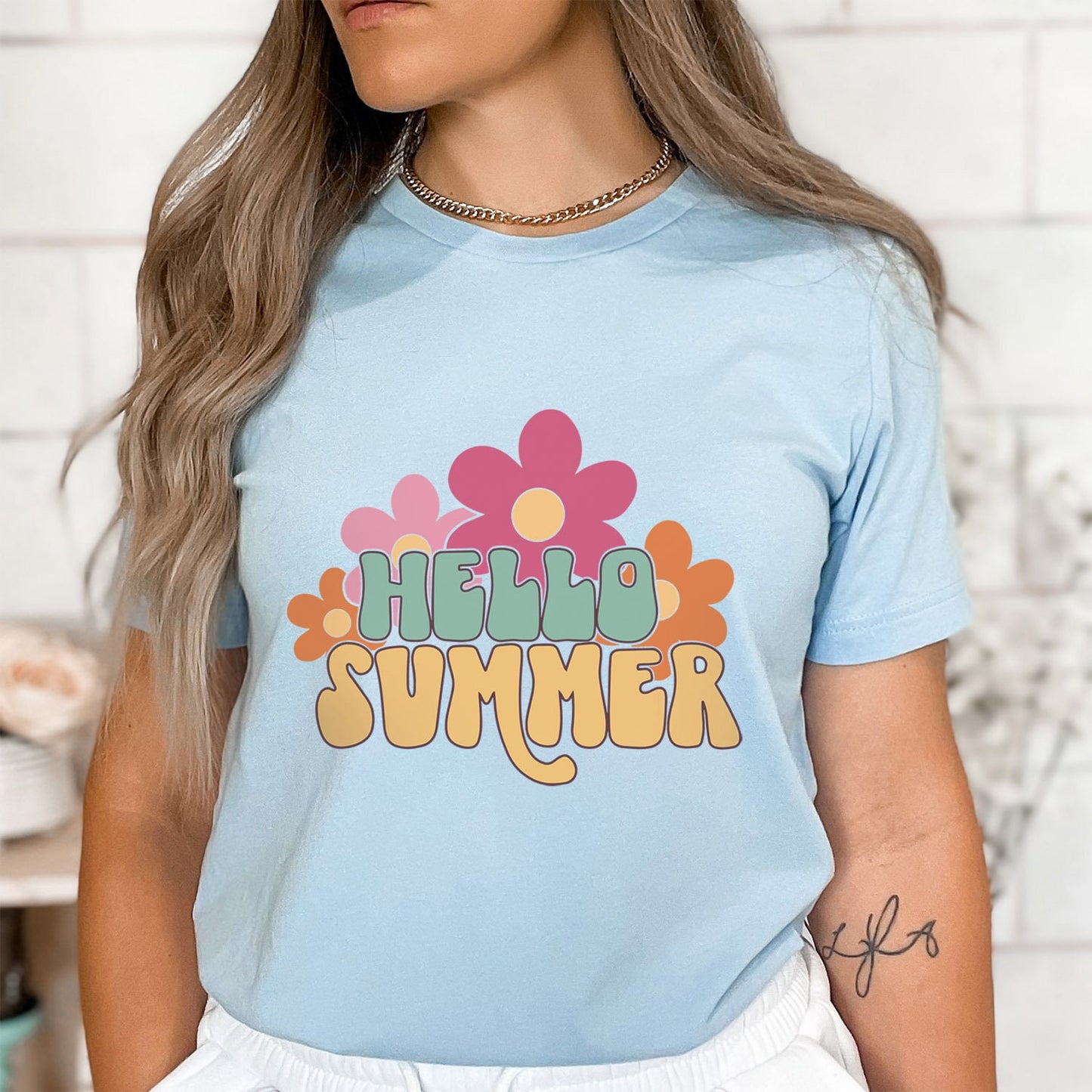 Hello Summer Shirt, Retro Flowers Shirt, Women Beach Shirt, Summer Shirts, Shirt with Flowers, Beach Shirts For Women, Vacation Shirt