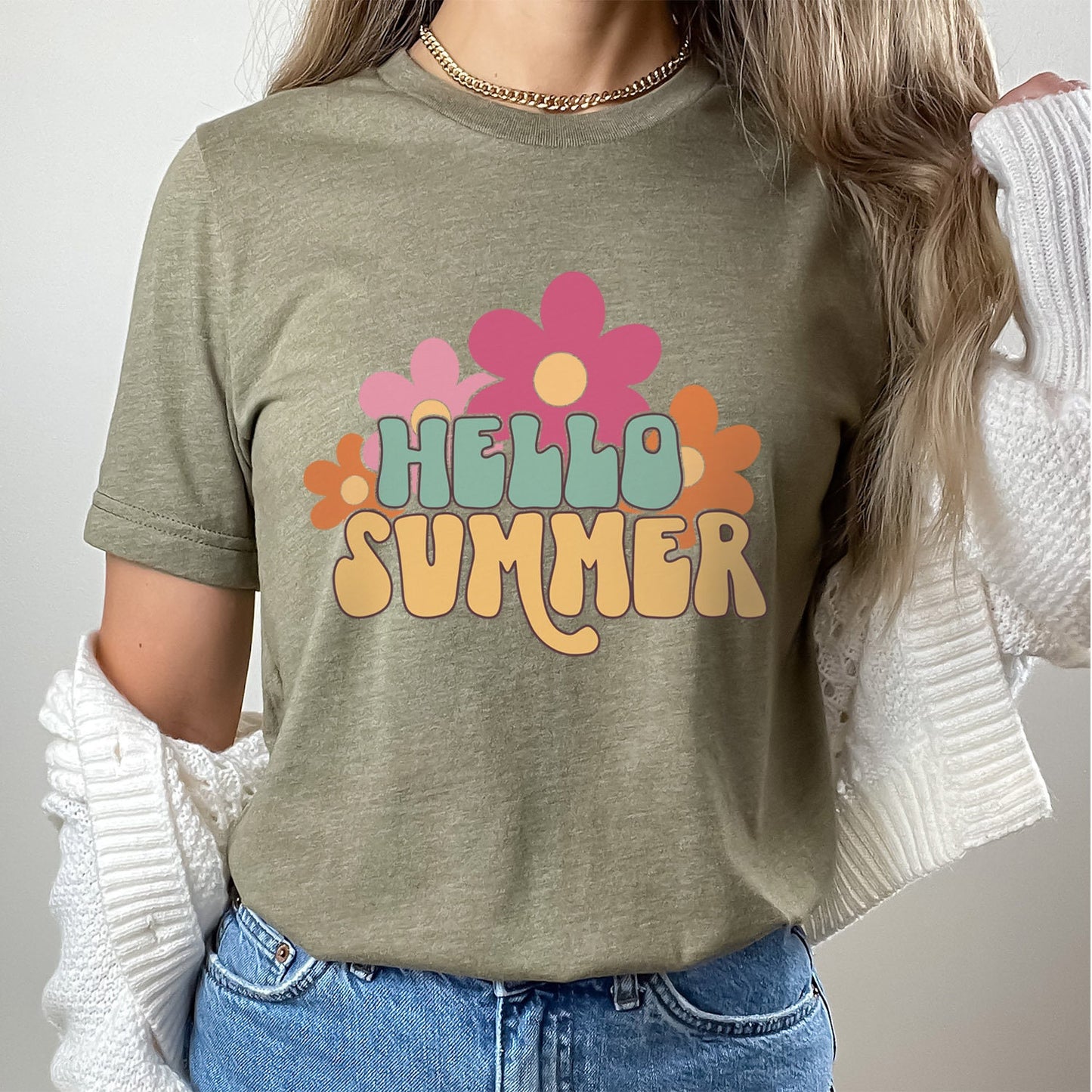 Hello Summer Shirt, Retro Flowers Shirt, Women Beach Shirt, Summer Shirts, Shirt with Flowers, Beach Shirts For Women, Vacation Shirt