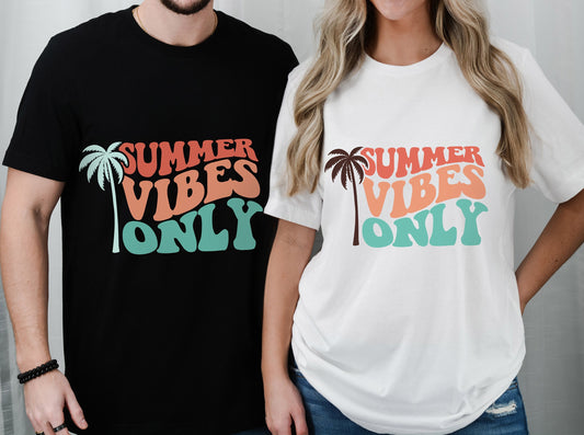 T-shirt Summer Vibes Only, chemises rétro, t-shirt d'été, chemises d'été, chemises de plage pour femmes, chemise de vacances