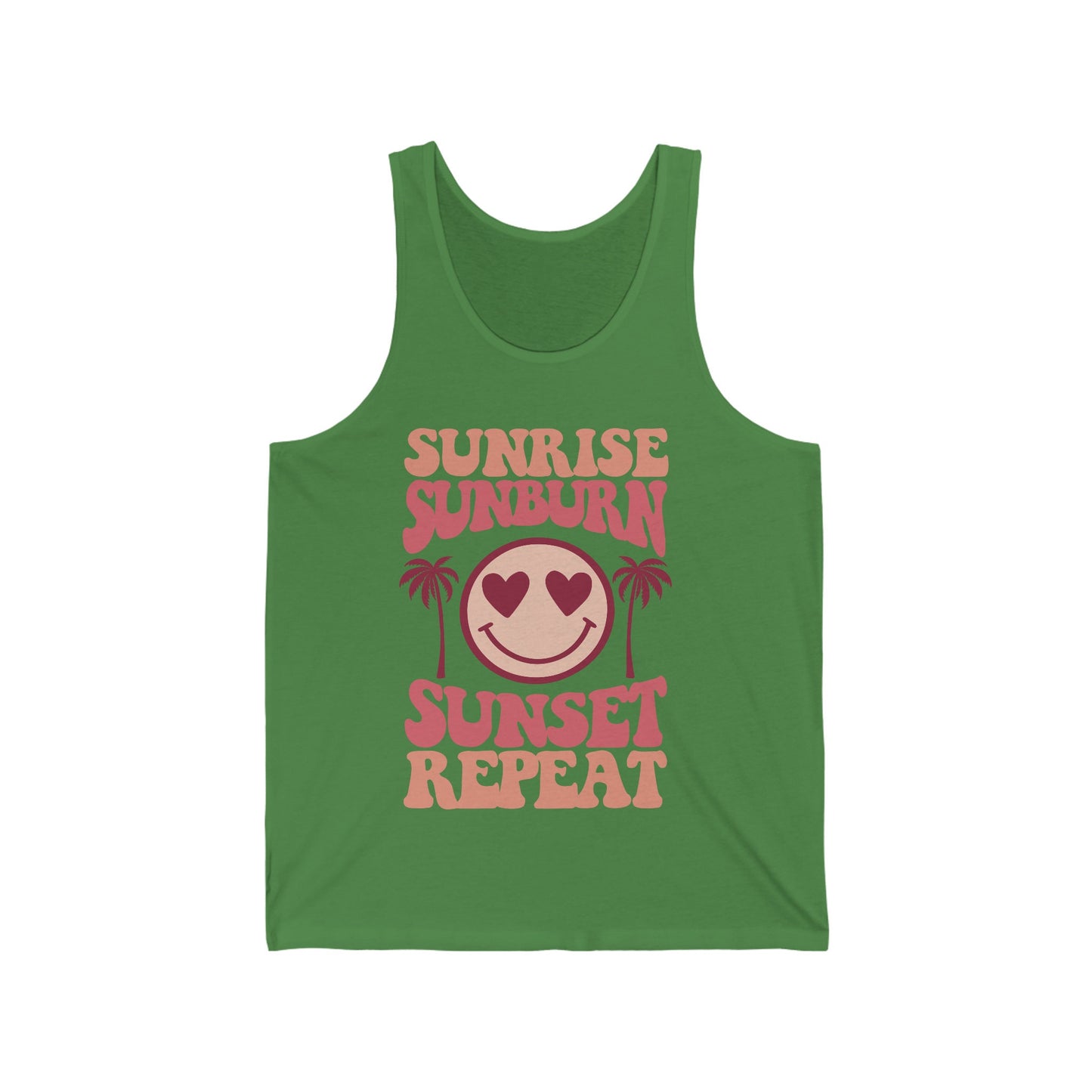 Summer Tank Top, Beach Tank for Women, Retro Shirt, Sunrise Sunburn Sunset Repeat Tank, Vacation Shirt, Tank for Women, Smiley Face Tee