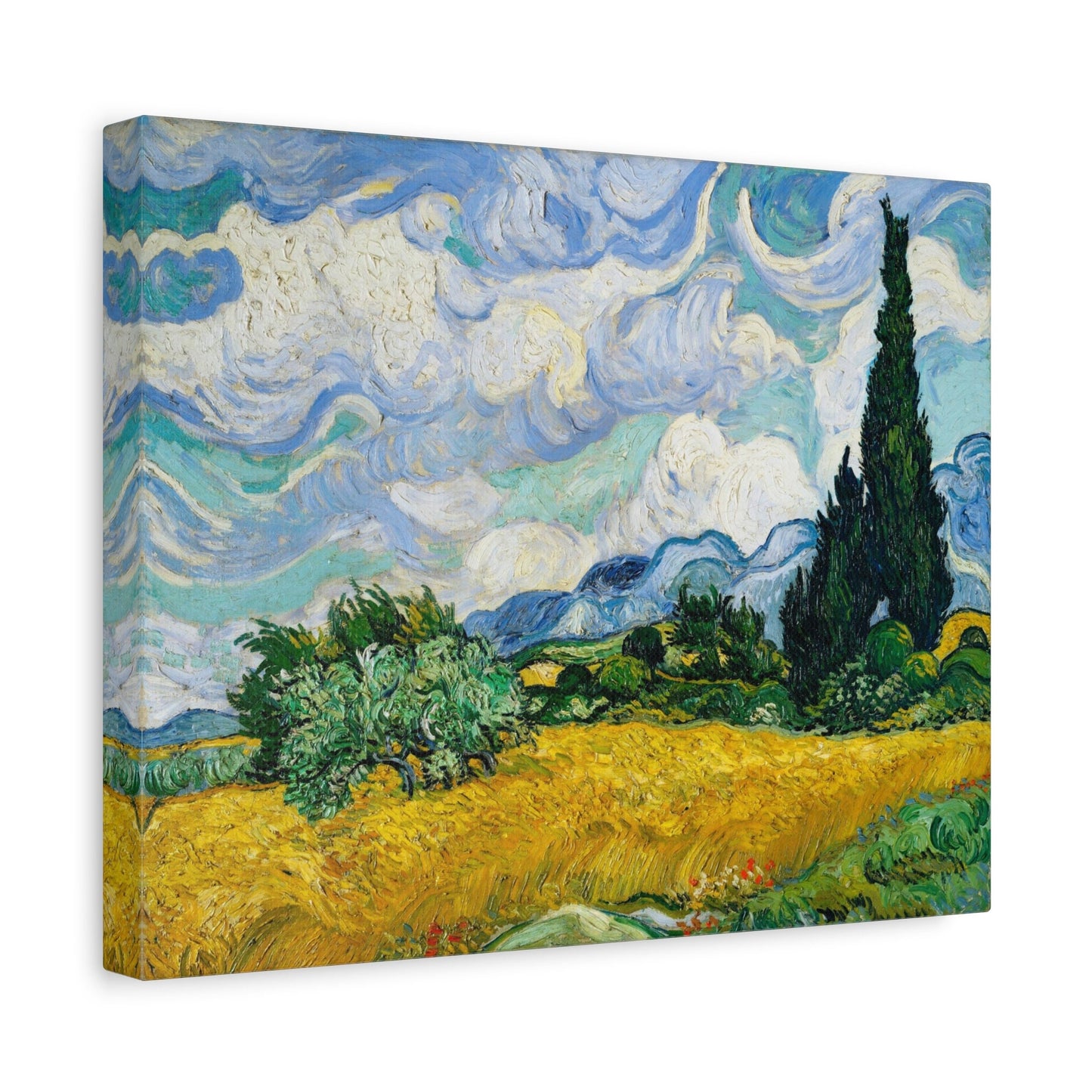 Reproduction sur toile tendue de Vincent Van Gogh Champ de blé avec cyprès, Art mural, Impression sur toile d'art Van Gogh, Peinture sur toile d'art moderne