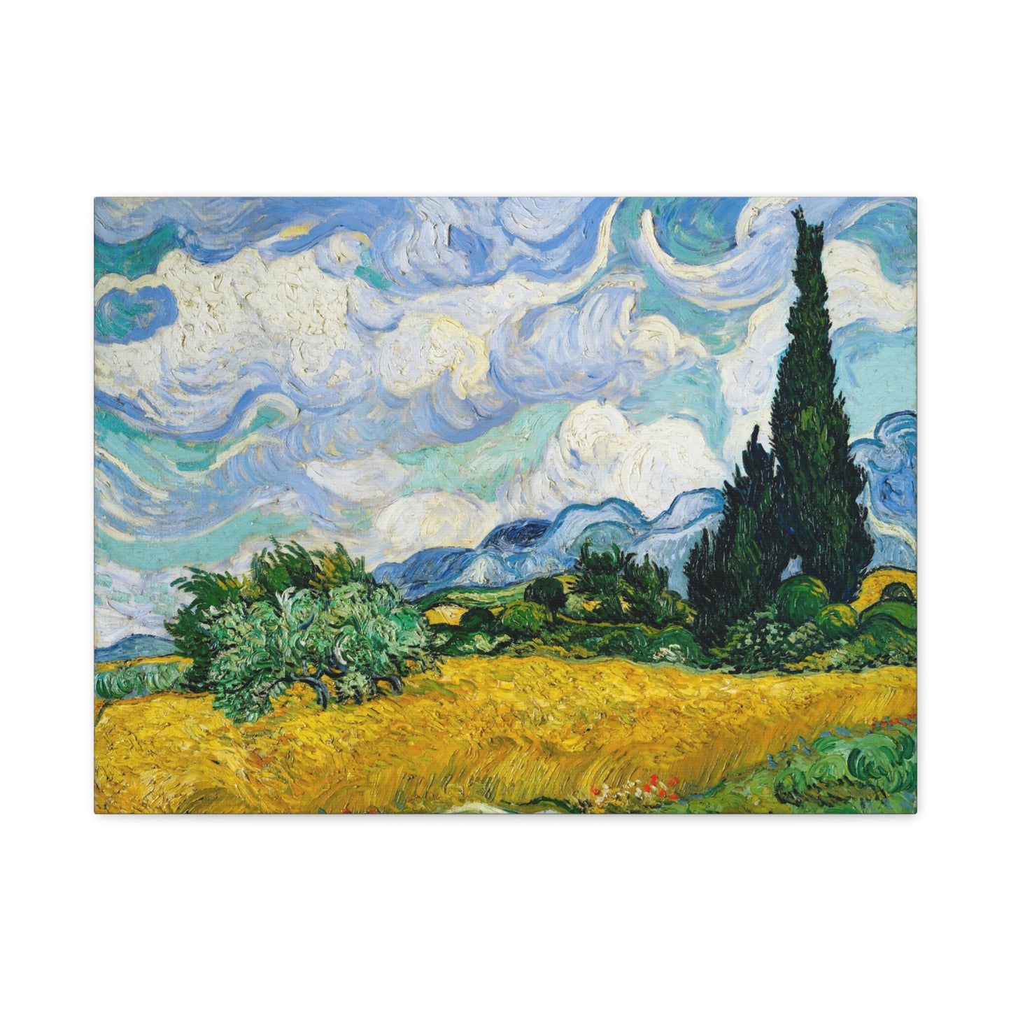 Reproduction sur toile tendue de Vincent Van Gogh Champ de blé avec cyprès, Art mural, Impression sur toile d'art Van Gogh, Peinture sur toile d'art moderne