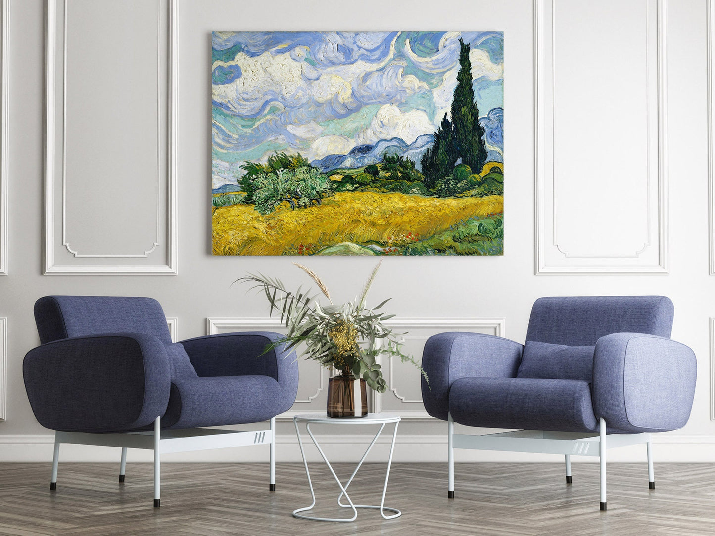 Reproduction sur toile tendue de Vincent Van Gogh Champ de blé avec cyprès, Art mural, Impression sur toile d'art Van Gogh, Peinture sur toile d'art moderne