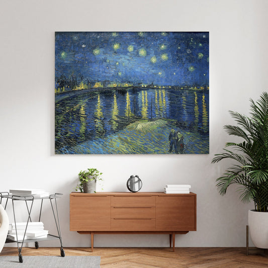 Vincent van Gogh Starry Night Over the Rhone Stretched Canvas Wall Art, Van Gogh Canvas Reproduction Print, Post Impressionism  Wall Art