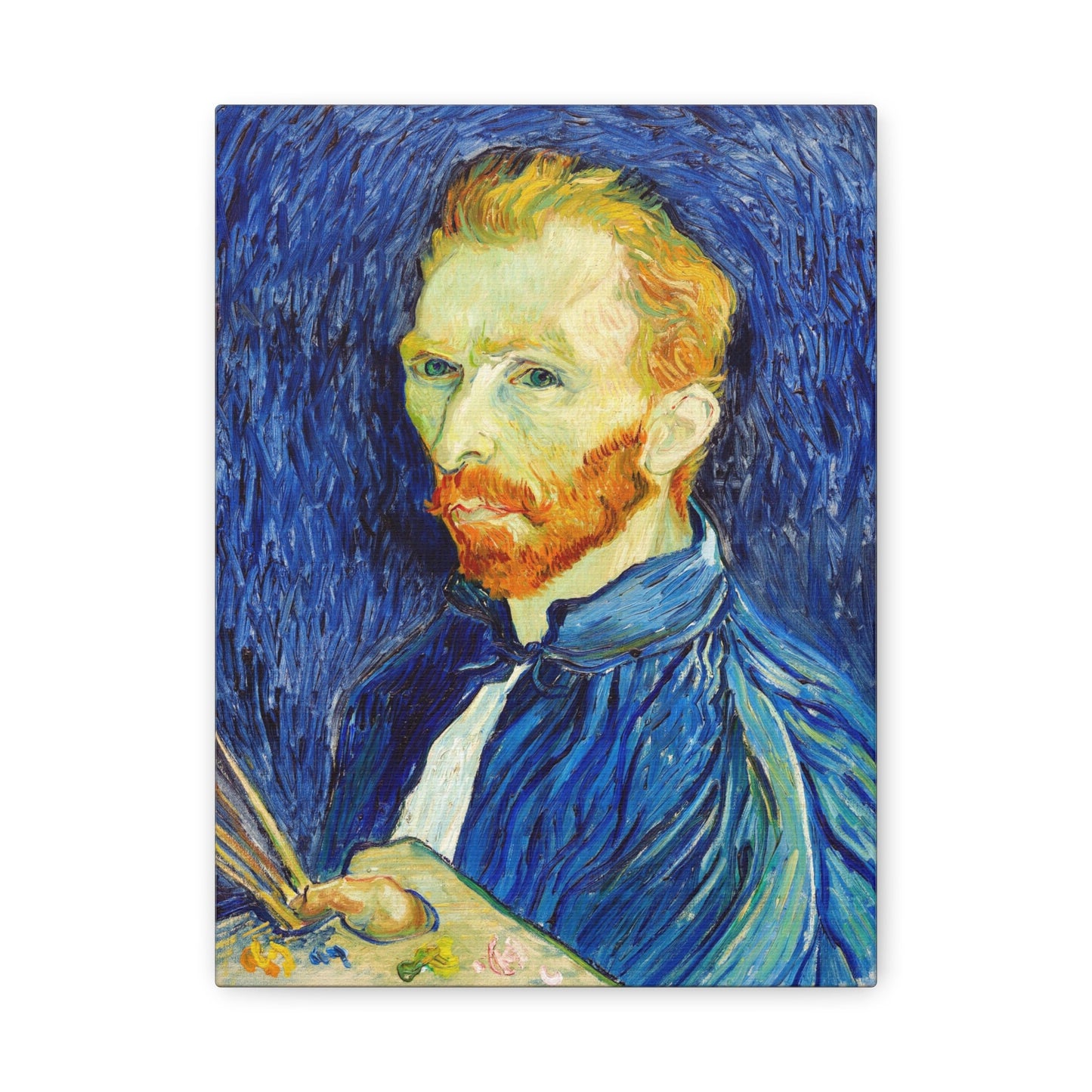 Vincent van Gogh Self Portrait Stretched Canvas Wall Art, Van Gogh Reproduction Print, Van Gogh Self Portait Blue Painting Wall Decor