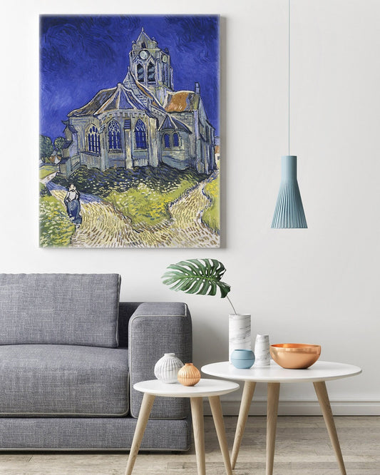 Reproduction d'art sur toile tendue de Vincent Van Gogh, L'église d'Auvers, portrait de Van Gogh prêt à accrocher