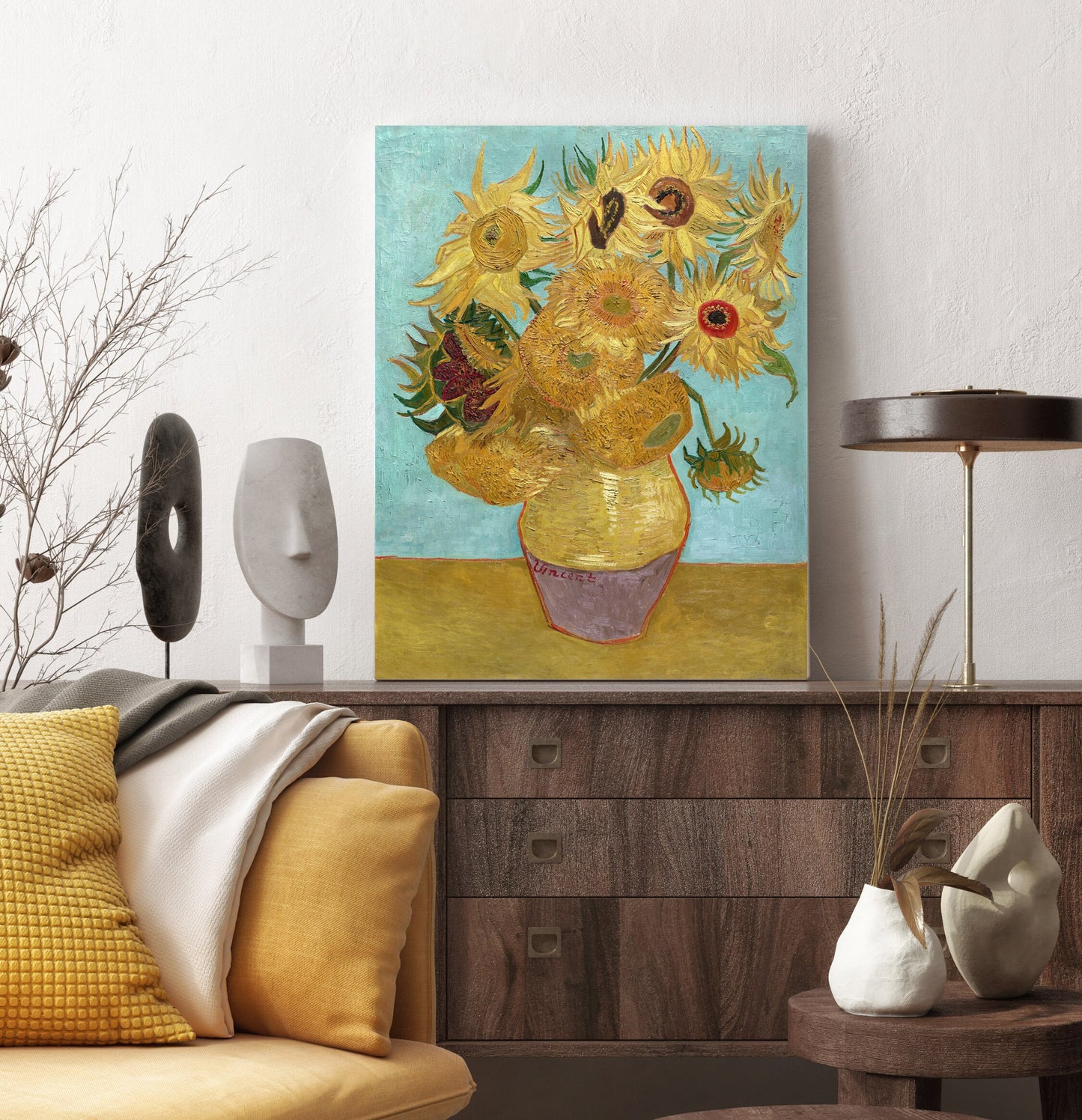 Vincent Van Gogh Vase with Twelve Sunflowers Stretched Canvas Wall Art, Van Gogh Reproduction Print, Van Gogh Flowers Painting Ready to Hang