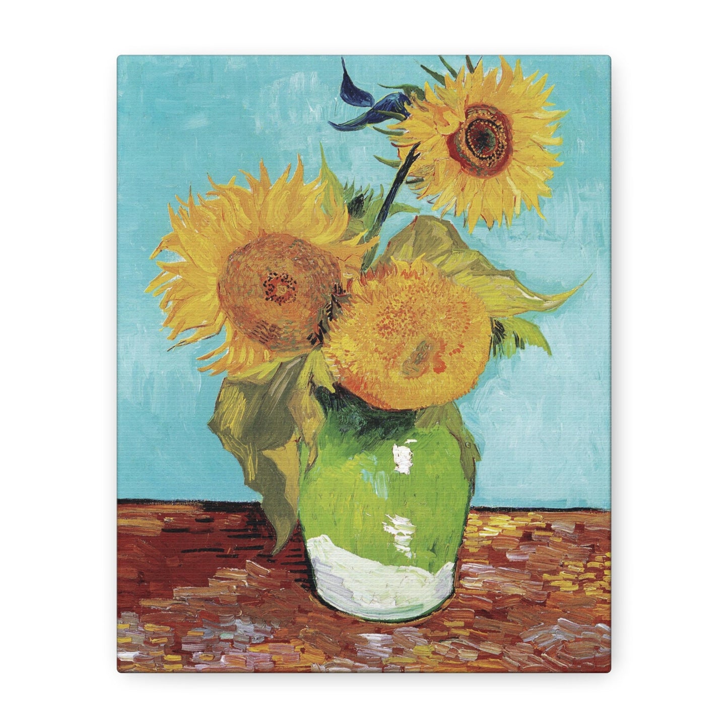 Vincent Van Gogh Vase with Three Sunflowers Stretched Canvas Wall Art, Van Gogh Reproduction Print, Van Gogh Sunflowers Vase Painting