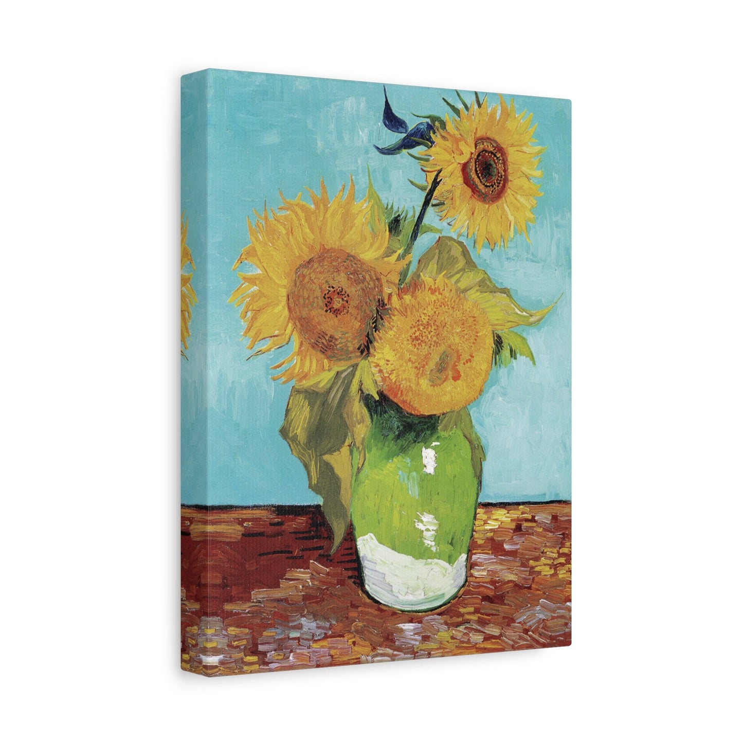 Vincent Van Gogh Vase with Three Sunflowers Stretched Canvas Wall Art, Van Gogh Reproduction Print, Van Gogh Sunflowers Vase Painting