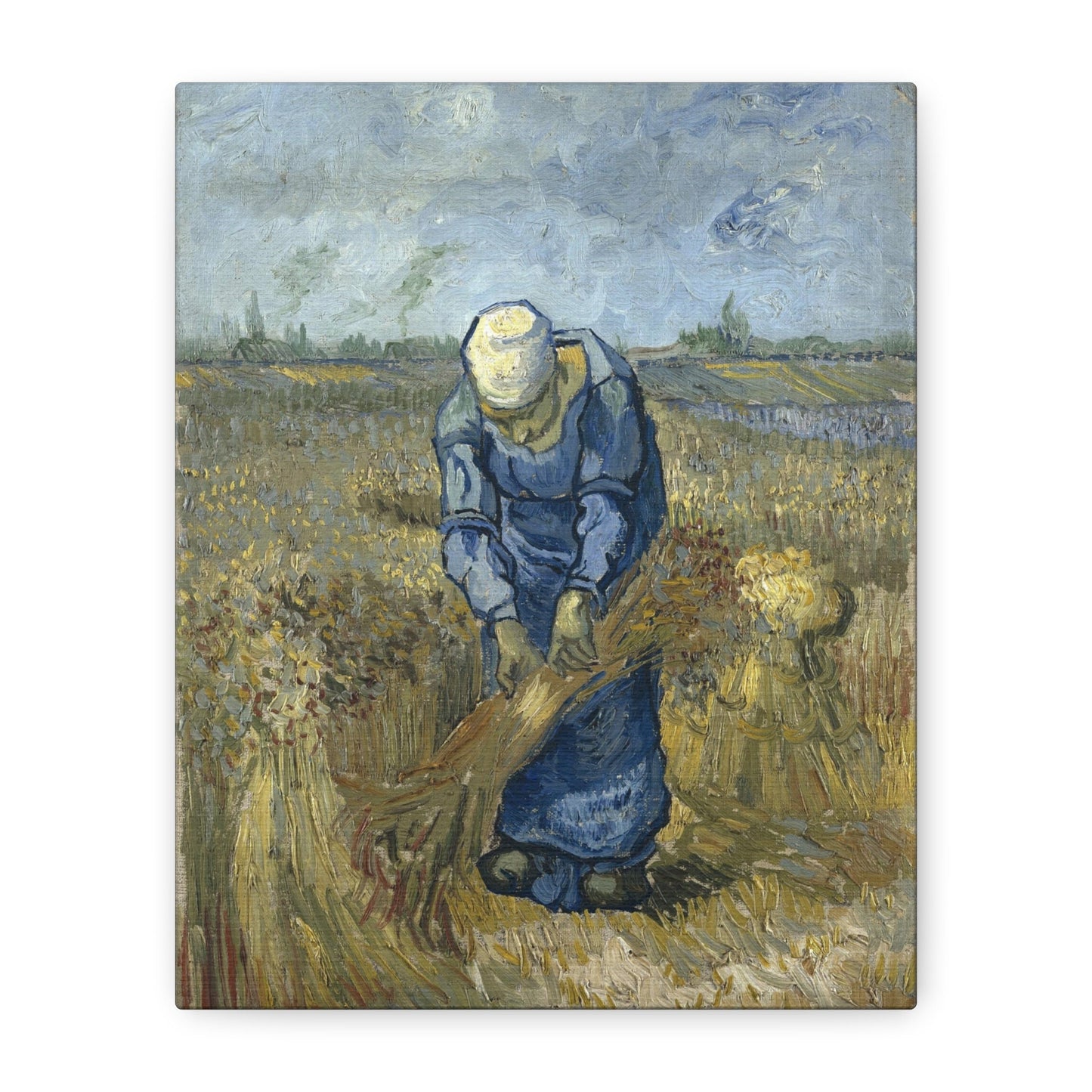 Reproduction d'art sur toile tendue de Vincent Van Gogh, Paysanne liant des gerbes (d'après Millet), Peinture de Van Gogh