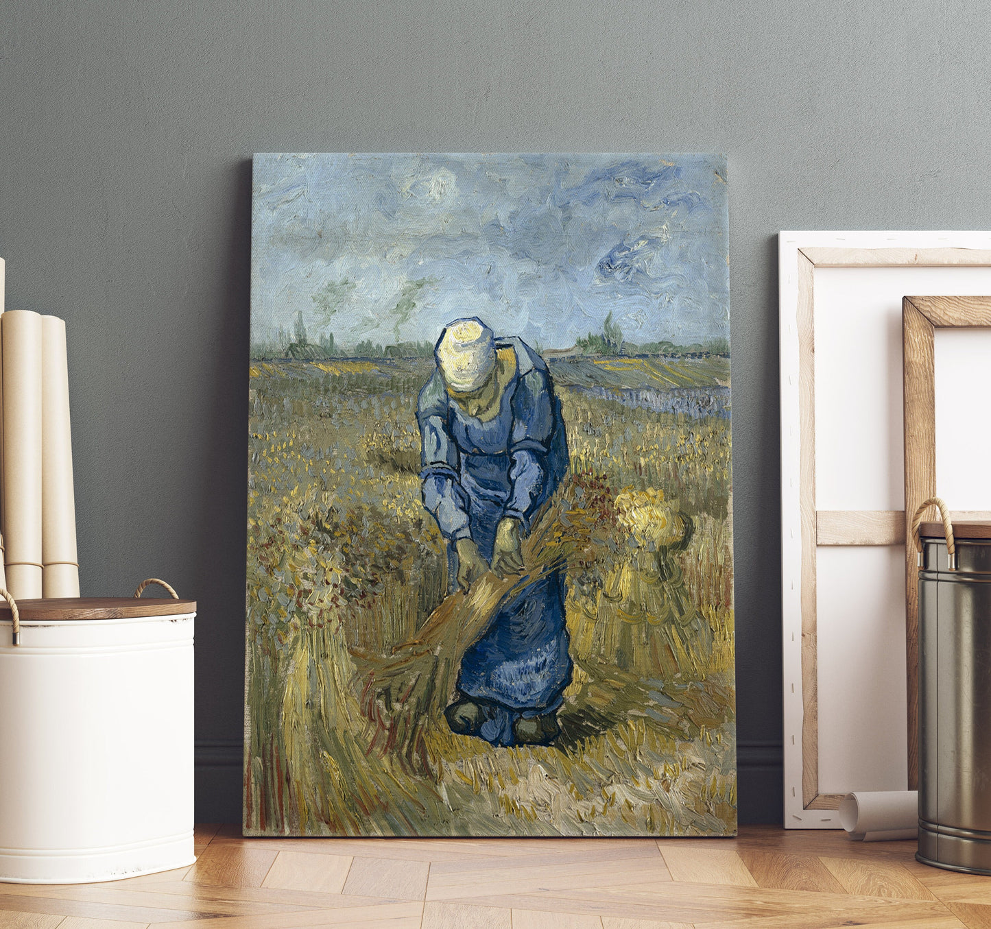 Vincent Van Gogh Peasant woman binding sheaves (after Millet) Stretched Canvas Wall Art, Van Gogh Reproduction Print, Van Gogh Painting