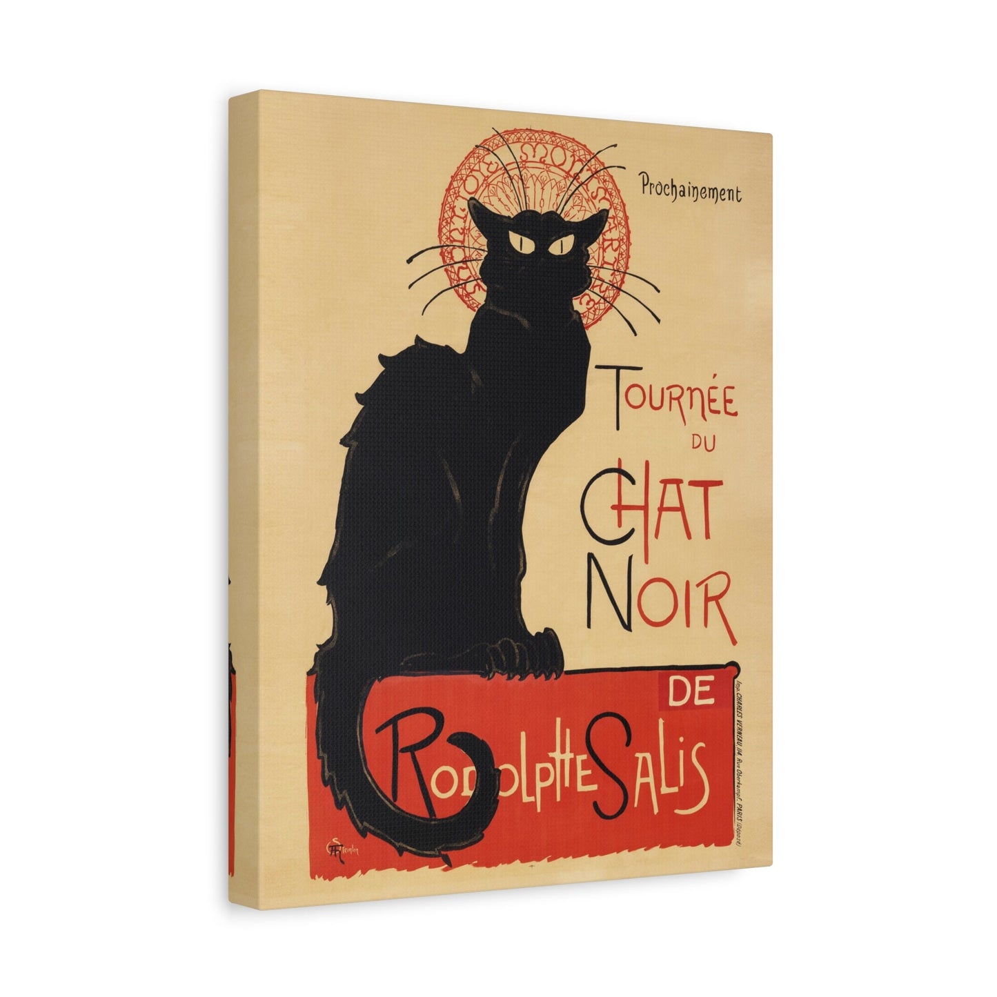 Tournée du Chat Noir Toile tendue Wall Art, Black Cat Reproduction vintage Canvas Print, Tournée du Chat Noir Peinture prête à accrocher