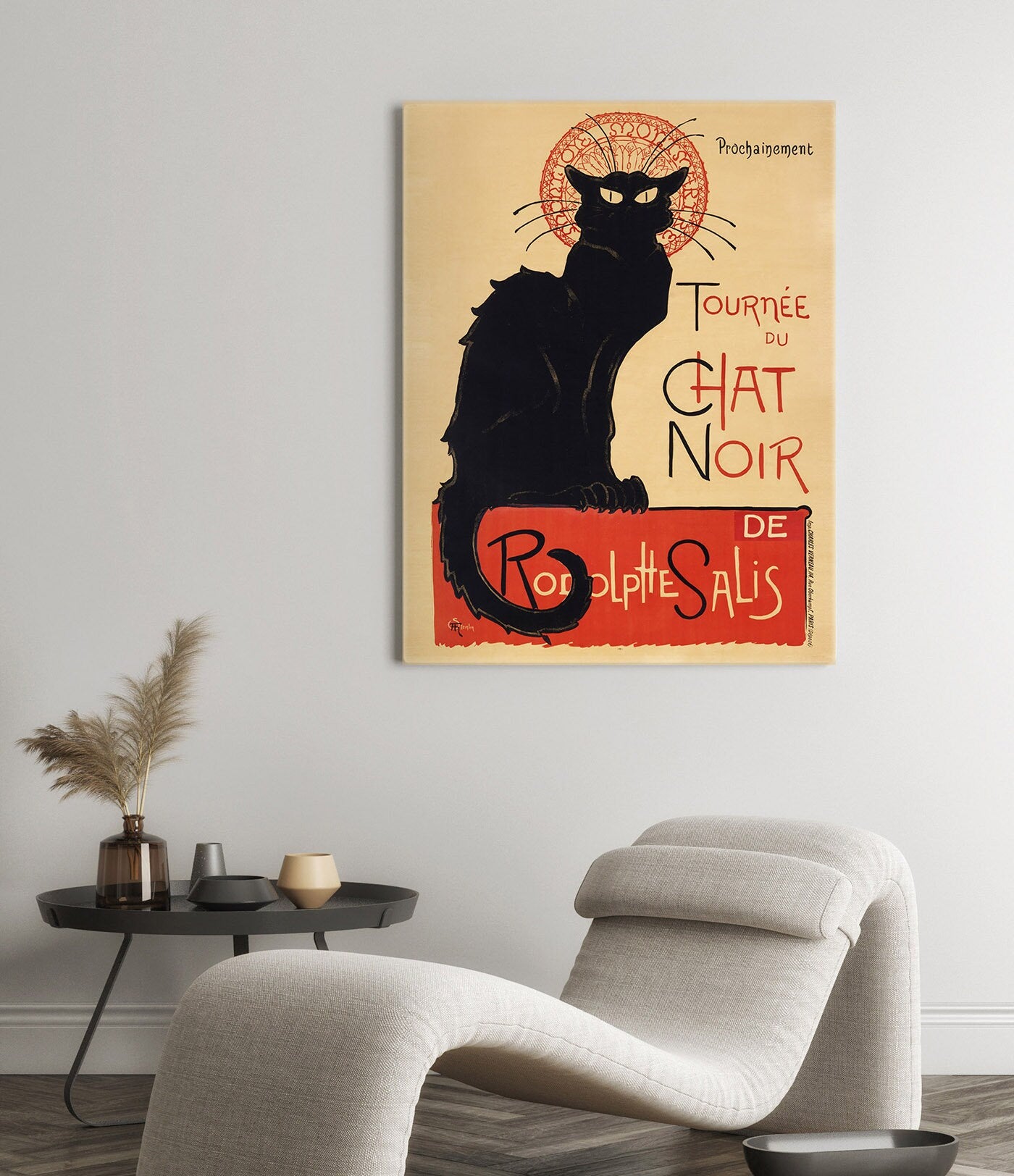 Tournée du Chat Noir Toile tendue Wall Art, Black Cat Reproduction vintage Canvas Print, Tournée du Chat Noir Peinture prête à accrocher