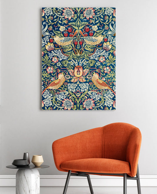 William Morris Strawberry Thief Stretched Canvas Wall Art, William Morris Vintage Print, Printed Fabric Pattern, Canvas Reproduction