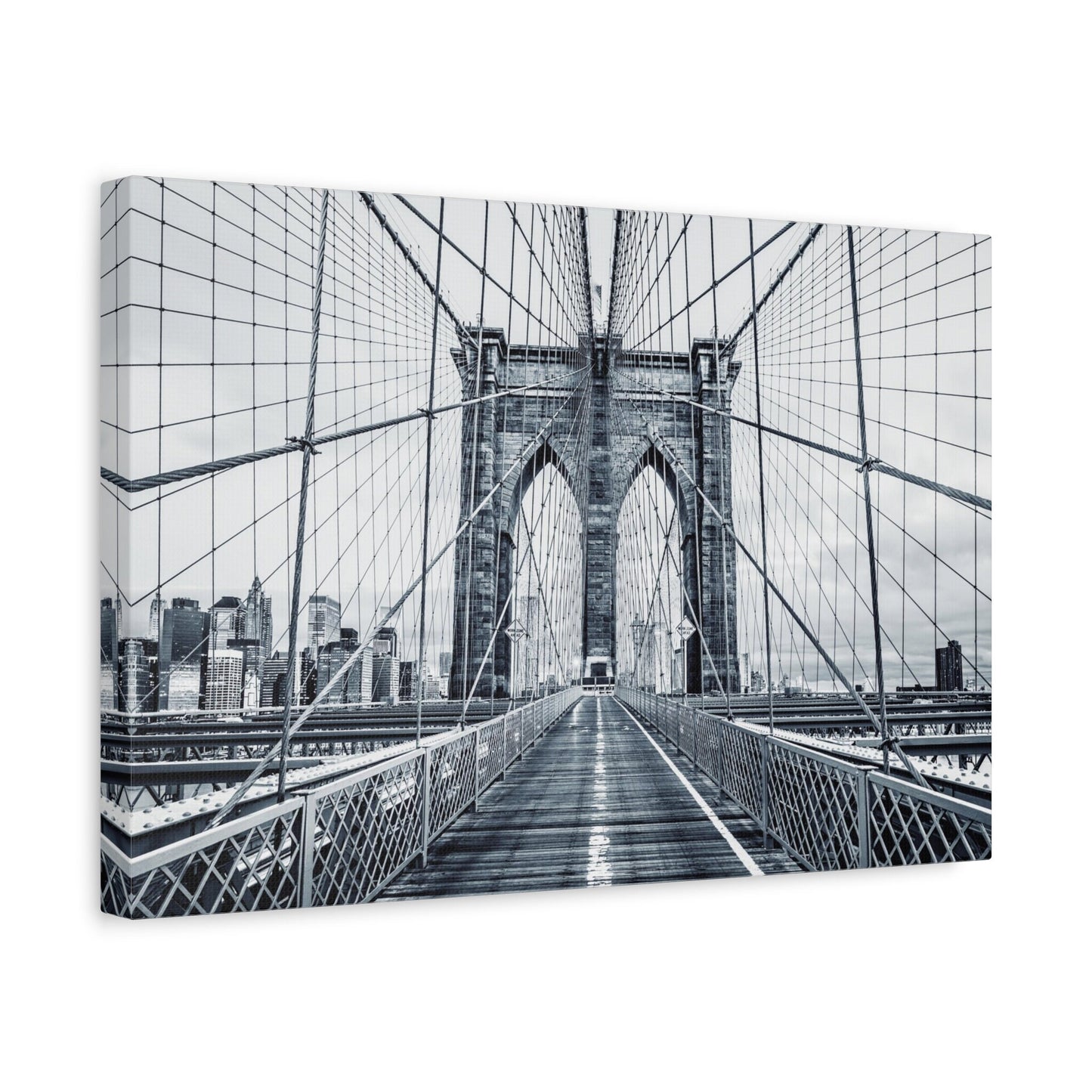 Brooklyn Bridge Stretched Canvas Wall Art Print, NYC Photography, Modern Black and White Urban Canvas Print, Architecture Canvas Print