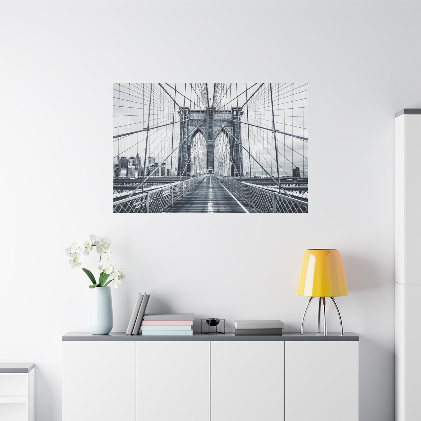 Brooklyn Bridge Stretched Canvas Wall Art Print, NYC Photography, Modern Black and White Urban Canvas Print, Architecture Canvas Print