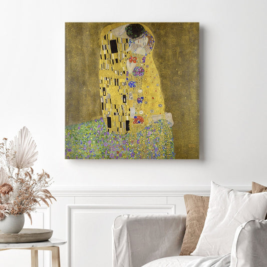 The Kiss Gustav Klimt Stretched Canvas Wall Art, Gustav Klimt Reproduction Romantic Wall Art, Vintage Art Nouveau Print, Ready to Hang