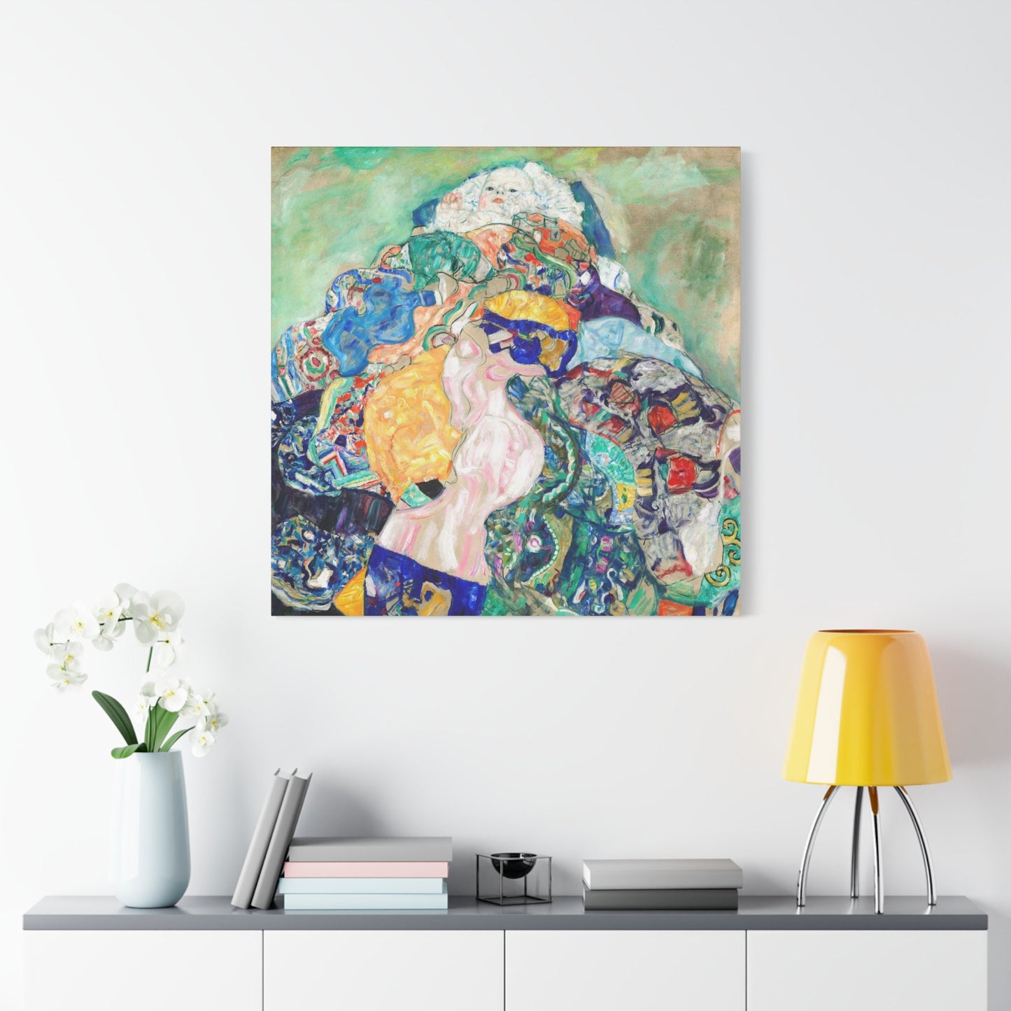 Gustav Klimt Baby Cradle Stretched Canvas Wall Art, Gustav Klimt Romantic Wall Art, Art Nouveau Reproduction Ready to Hang Canvas Print