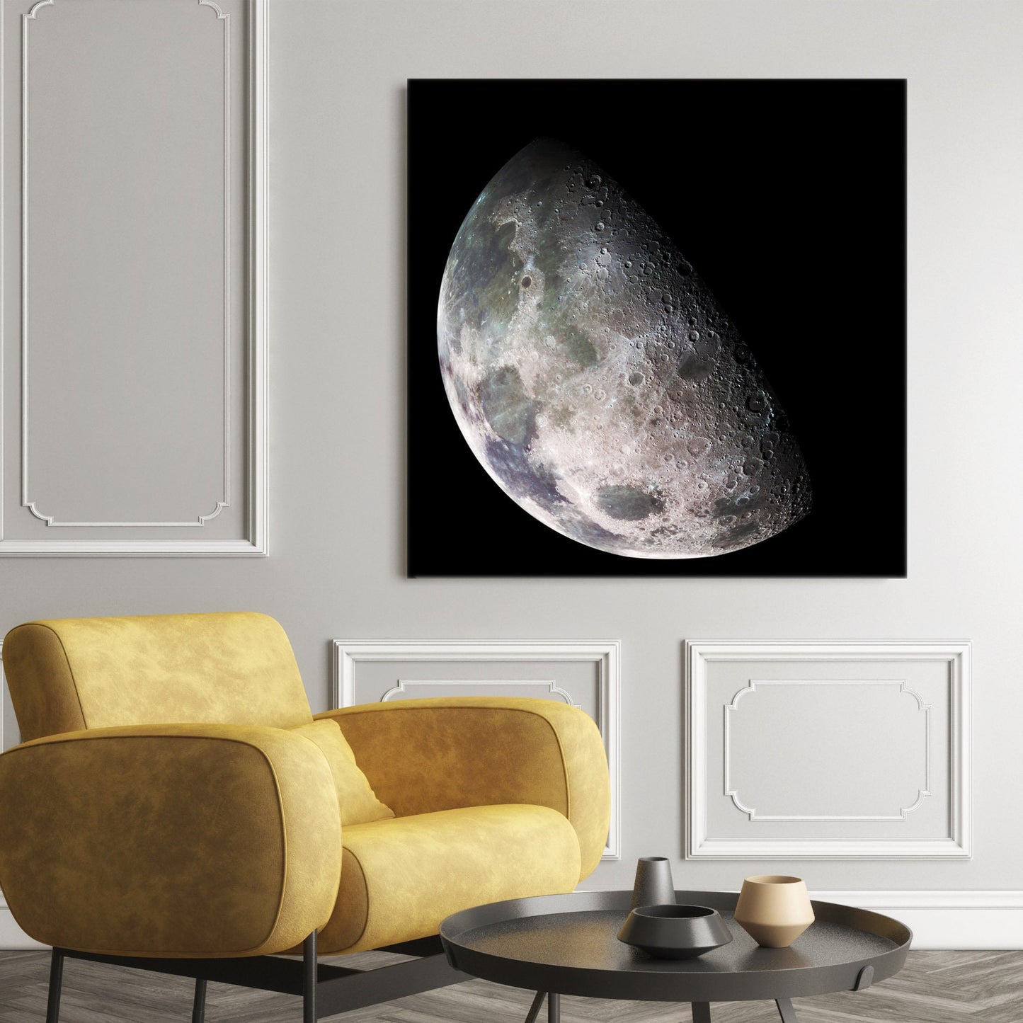 Moon North Polar Mosaic NASA Stretched Canvas Print, Moon Surface Space Telescope Images, Cosmic Space Celestial Telescope Canvas Print