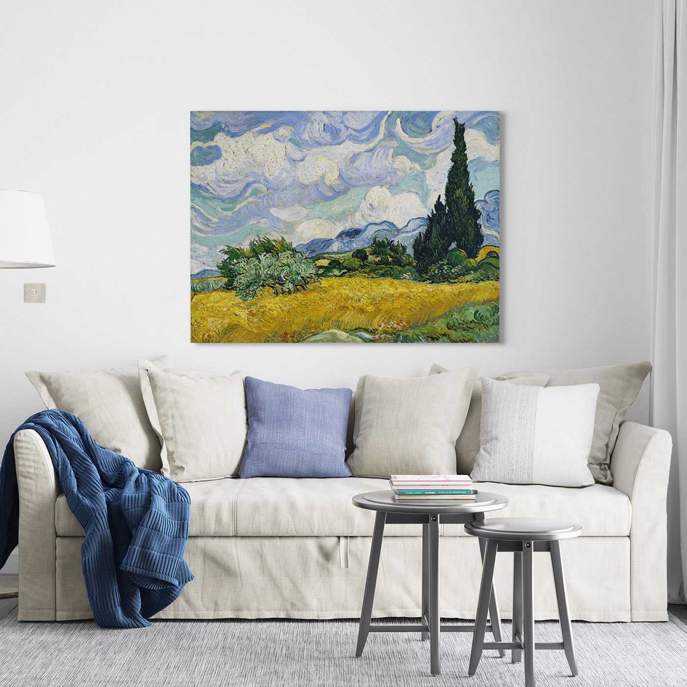 Vincent Van Gogh Wheat Field with Cypresses Stretched Canvas Wall Art, Van Gogh Art Canvas Reproduction Print, Modern Art Canvas Painting