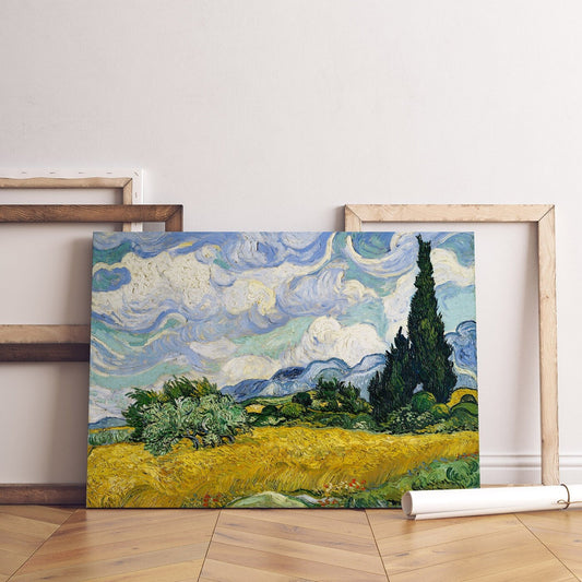 Reproduction sur toile tendue de Vincent Van Gogh Champ de blé avec cyprès, Art mural, Impression sur toile d'art Van Gogh, Peinture sur toile d'art moderne