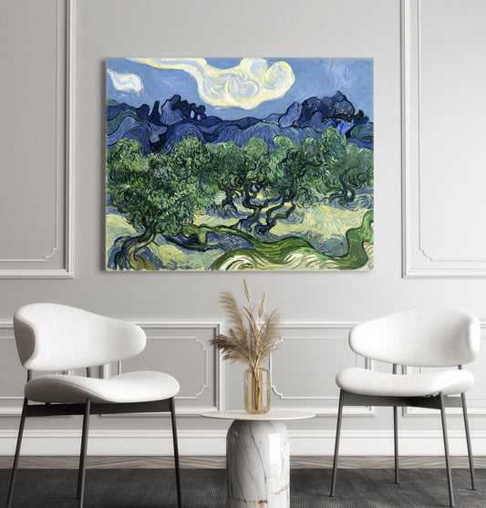 Reproduction sur toile tendue de Vincent Van Gogh, Oliviers et Alpilles, décoration murale, impressionnisme