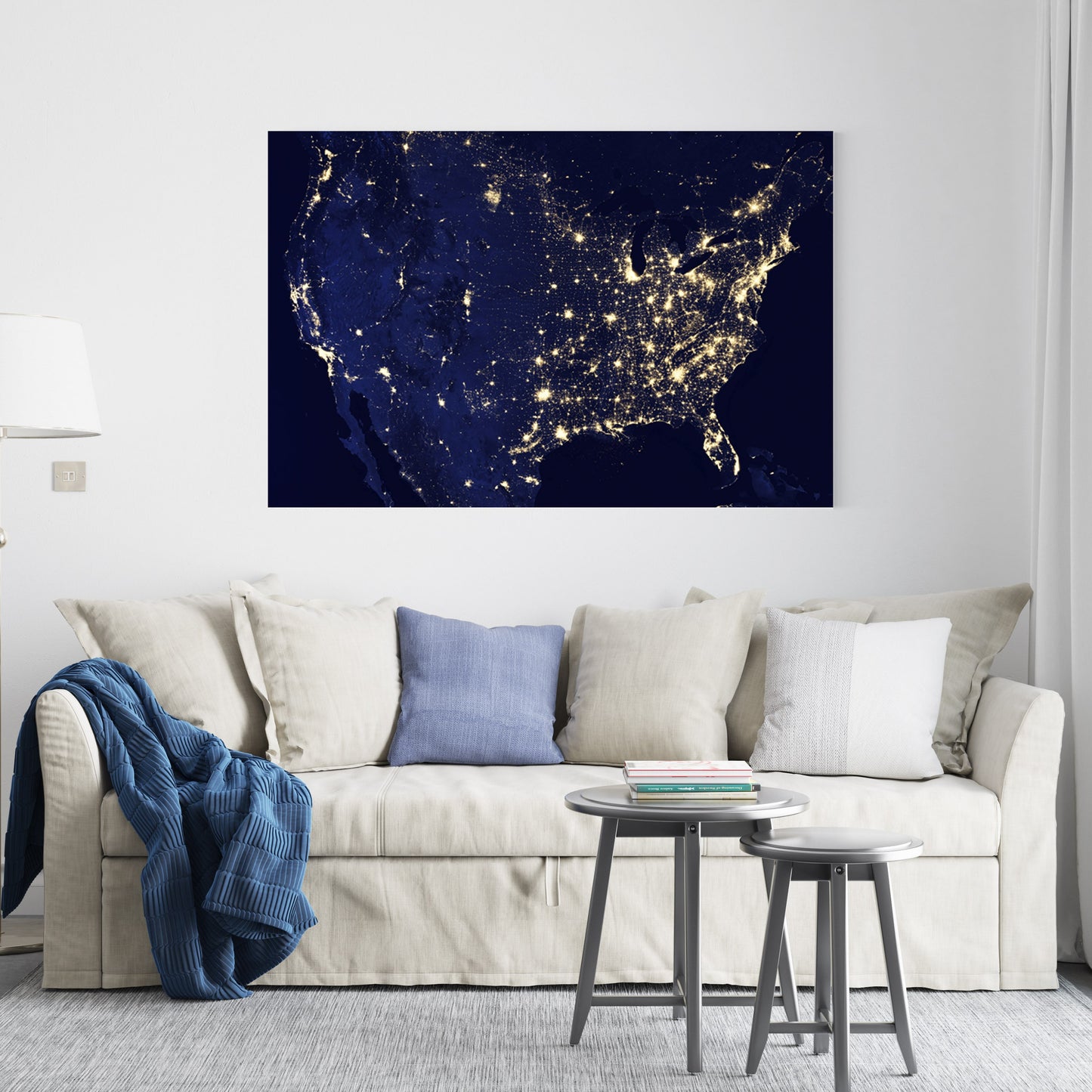 United States of America at Night View Canvas Print, Satellite Image Print, NASA Print Space Art, Lights Sky Space Telescope Images Print