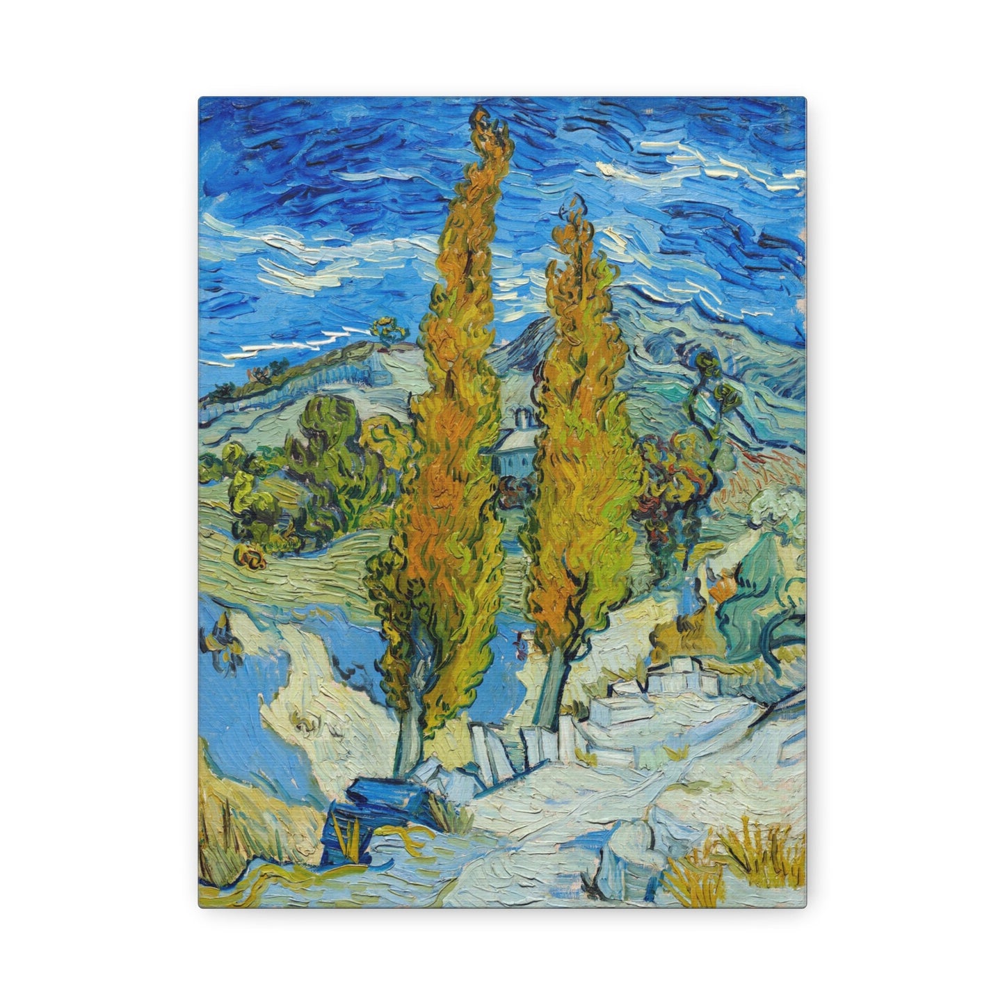 Reproduction d'art sur toile tendue de Vincent Van Gogh, Les peupliers de Saint-Rémy, Peinture de Van Gogh, Toile prête à accrocher