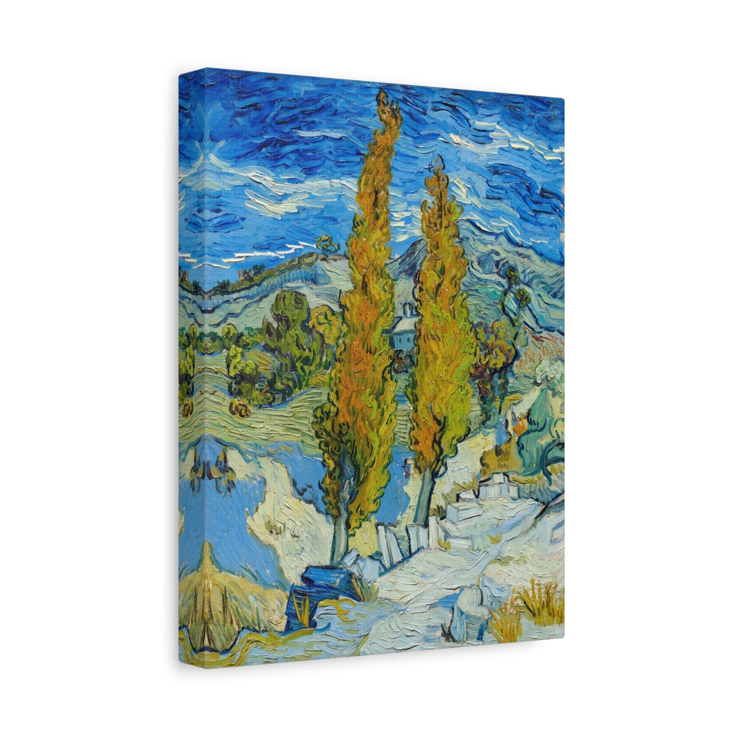 Reproduction d'art sur toile tendue de Vincent Van Gogh, Les peupliers de Saint-Rémy, Peinture de Van Gogh, Toile prête à accrocher