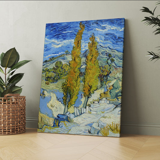 Reproduction d'art sur toile tendue de Vincent Van Gogh, Les peupliers de Saint-Rémy, Peinture de Van Gogh, Toile prête à accrocher