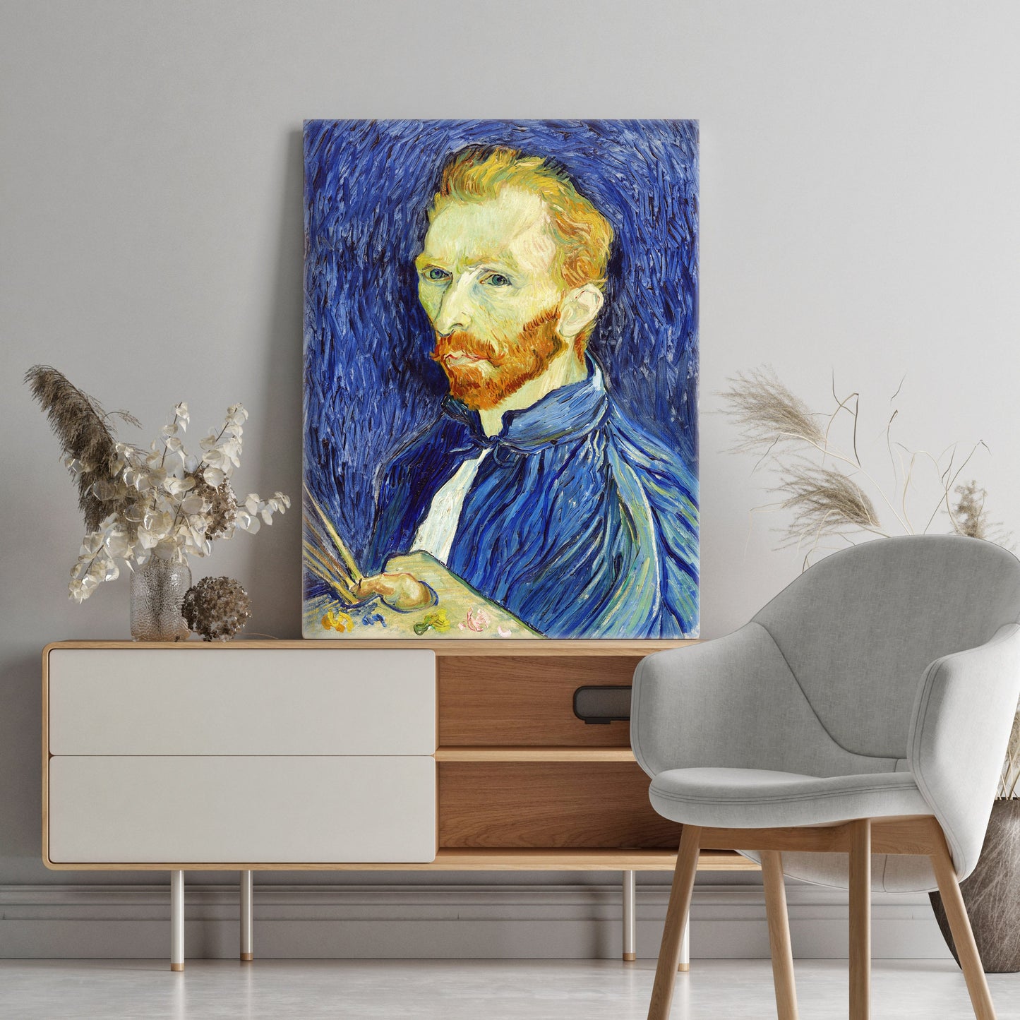 Vincent van Gogh Self Portrait Stretched Canvas Wall Art, Van Gogh Reproduction Print, Van Gogh Self Portait Blue Painting Wall Decor