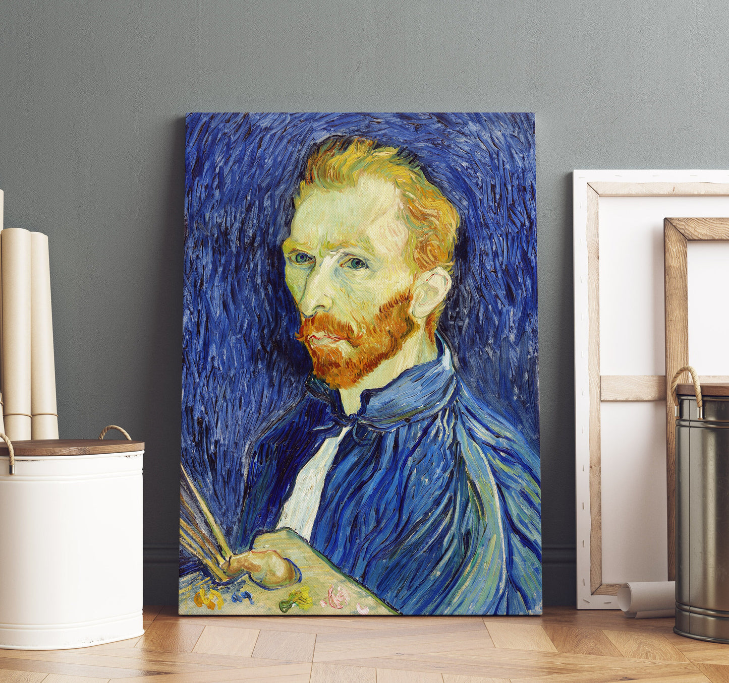 Vincent van Gogh Self Portrait Stretched Canvas Wall Art, Van Gogh Reproduction Print, Van Gogh Self Portait Blue Painting Wall Decor