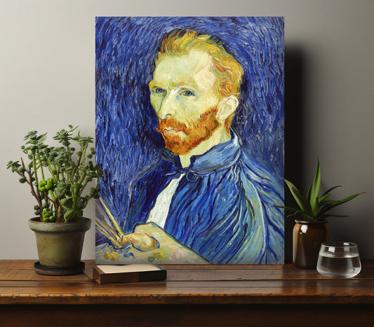 Vincent van Gogh Self Portrait Stretched Canvas Wall Art, Van Gogh Reproduction Print, Van Gogh Self Portait Blue Painting Wall Decor