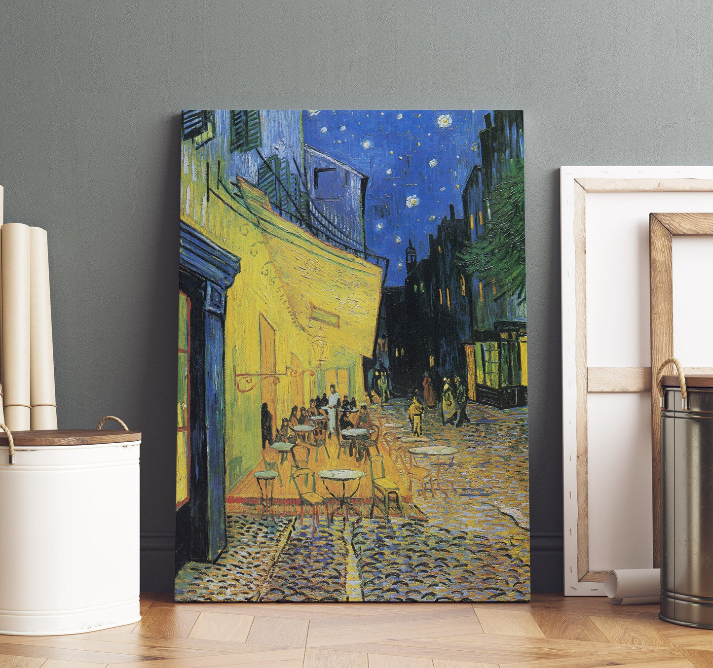 Toile tendue représentant la terrasse d'un café de Vincent Van Gogh la nuit, reproduction d'impression de Van Gogh, peinture de Van Gogh, décoration d'intérieur prête à accrocher