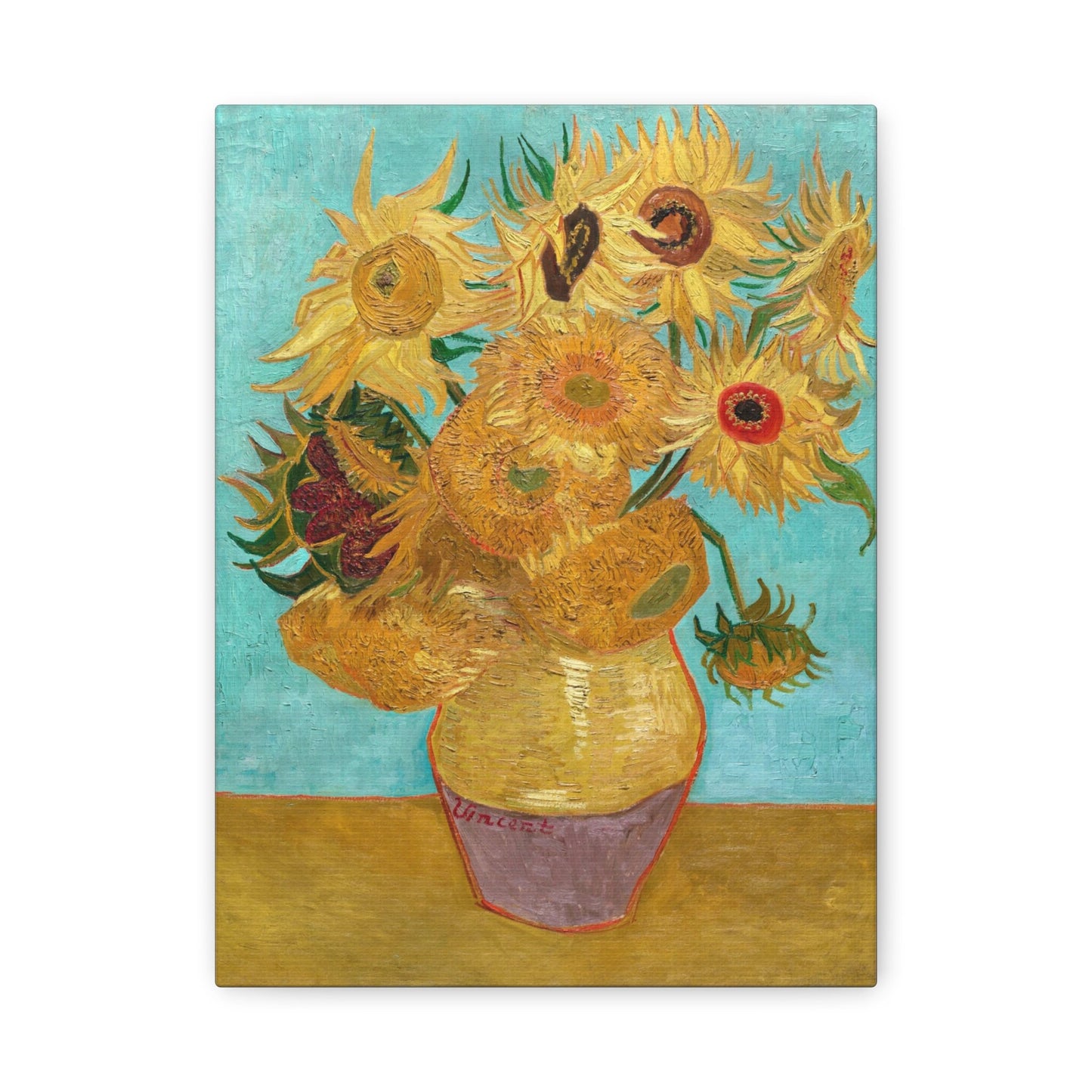 Vincent Van Gogh Vase with Twelve Sunflowers Stretched Canvas Wall Art, Van Gogh Reproduction Print, Van Gogh Flowers Painting Ready to Hang