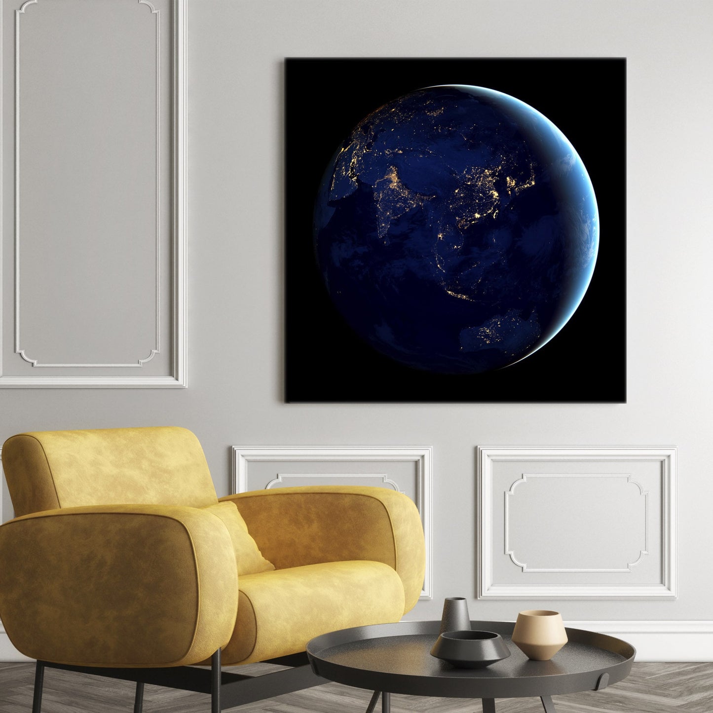 Earth at night Satellite Image Stretched Canvas Print, Globus from Space Telescope Images, World Map Globes Space Telescope Canvas Print