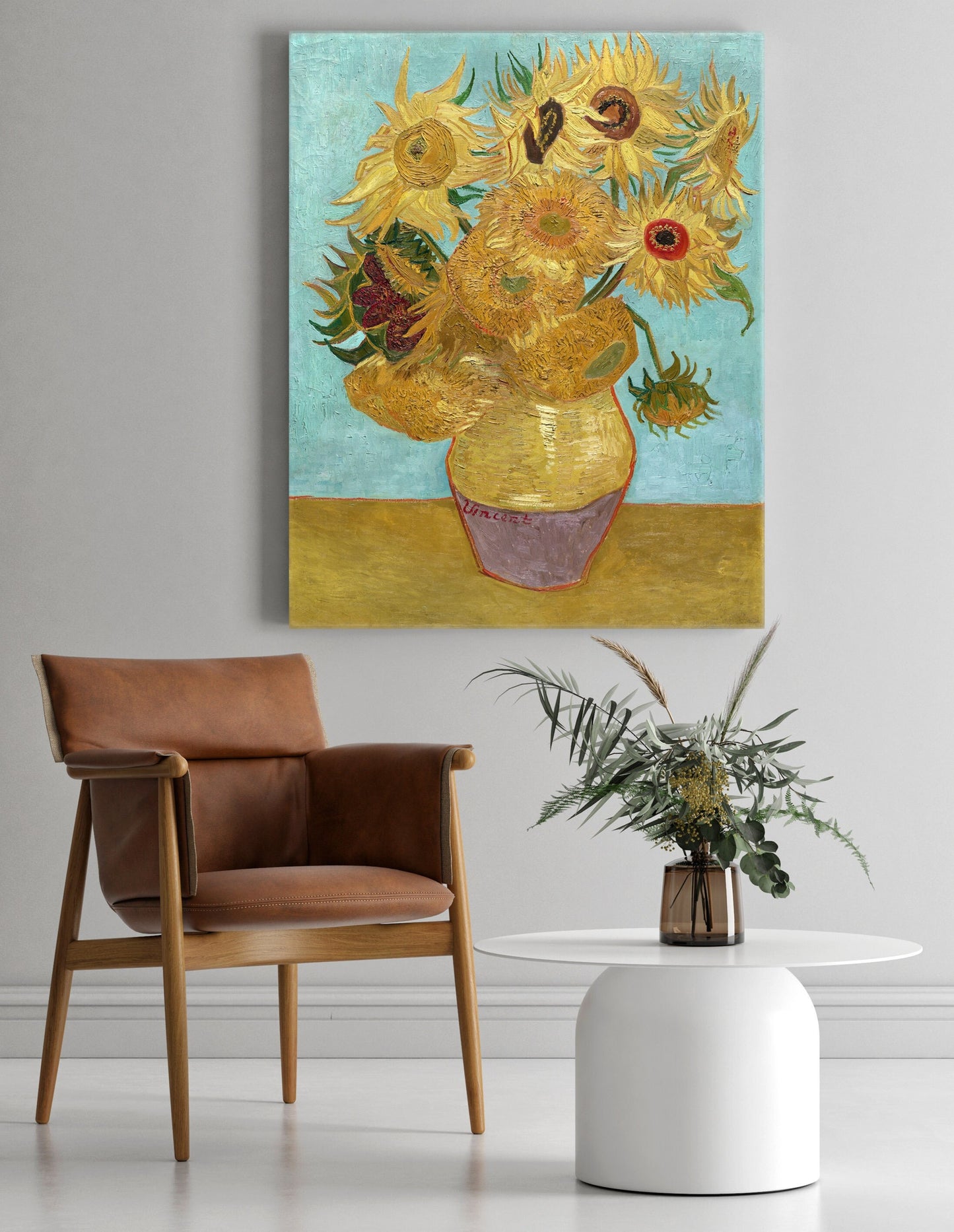 Vincent Van Gogh Vase with Twelve Sunflowers Stretched Canvas Wall Art, Van Gogh Reproduction Print, Van Gogh Flowers Painting Ready to Hang