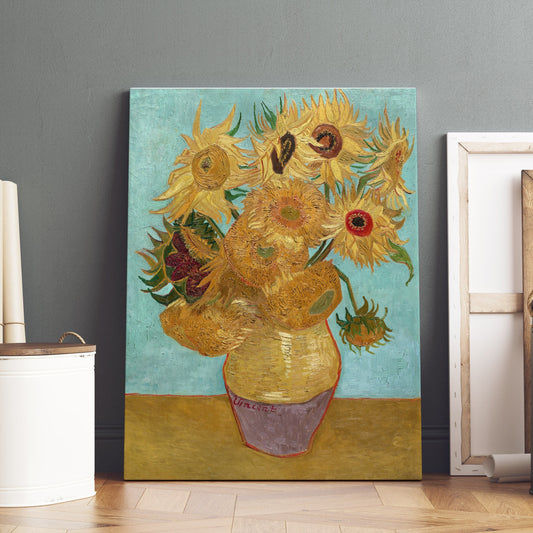 Vincent Van Gogh Vase with Twelve Sunflowers Stretched Canvas Wall Art, Van Gogh Reproduction Print, Van Gogh Flowers Painting Ready to Hang