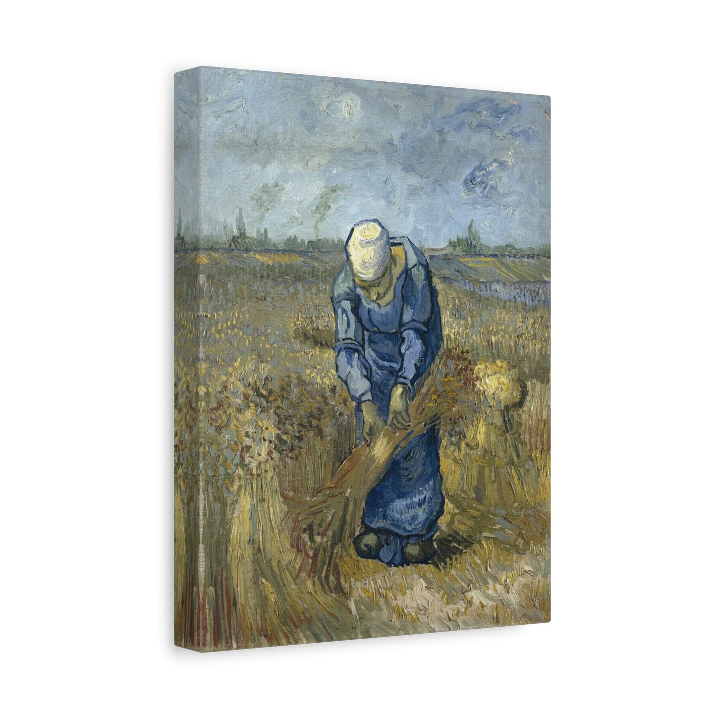 Reproduction d'art sur toile tendue de Vincent Van Gogh, Paysanne liant des gerbes (d'après Millet), Peinture de Van Gogh