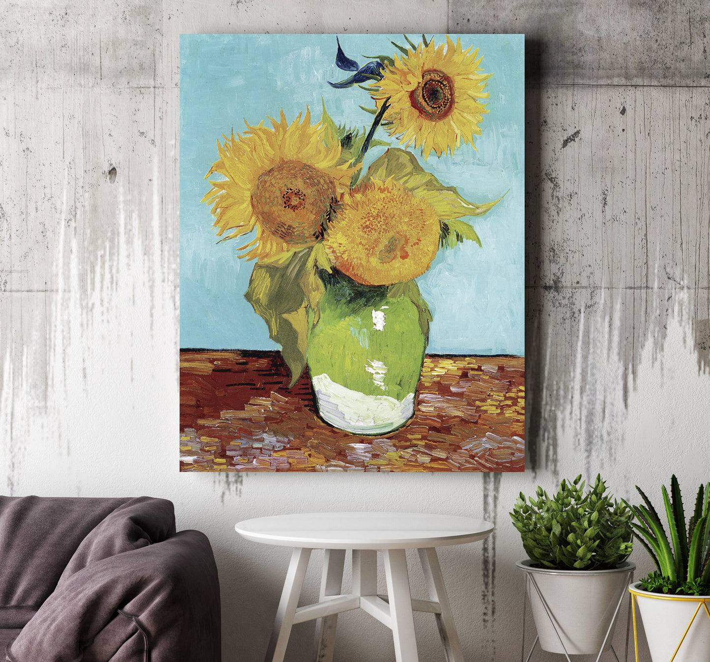 Vincent Van Gogh Vase with Three Sunflowers Stretched Canvas Wall Art, Van Gogh Reproduction Print, Van Gogh Sunflowers Vase Painting