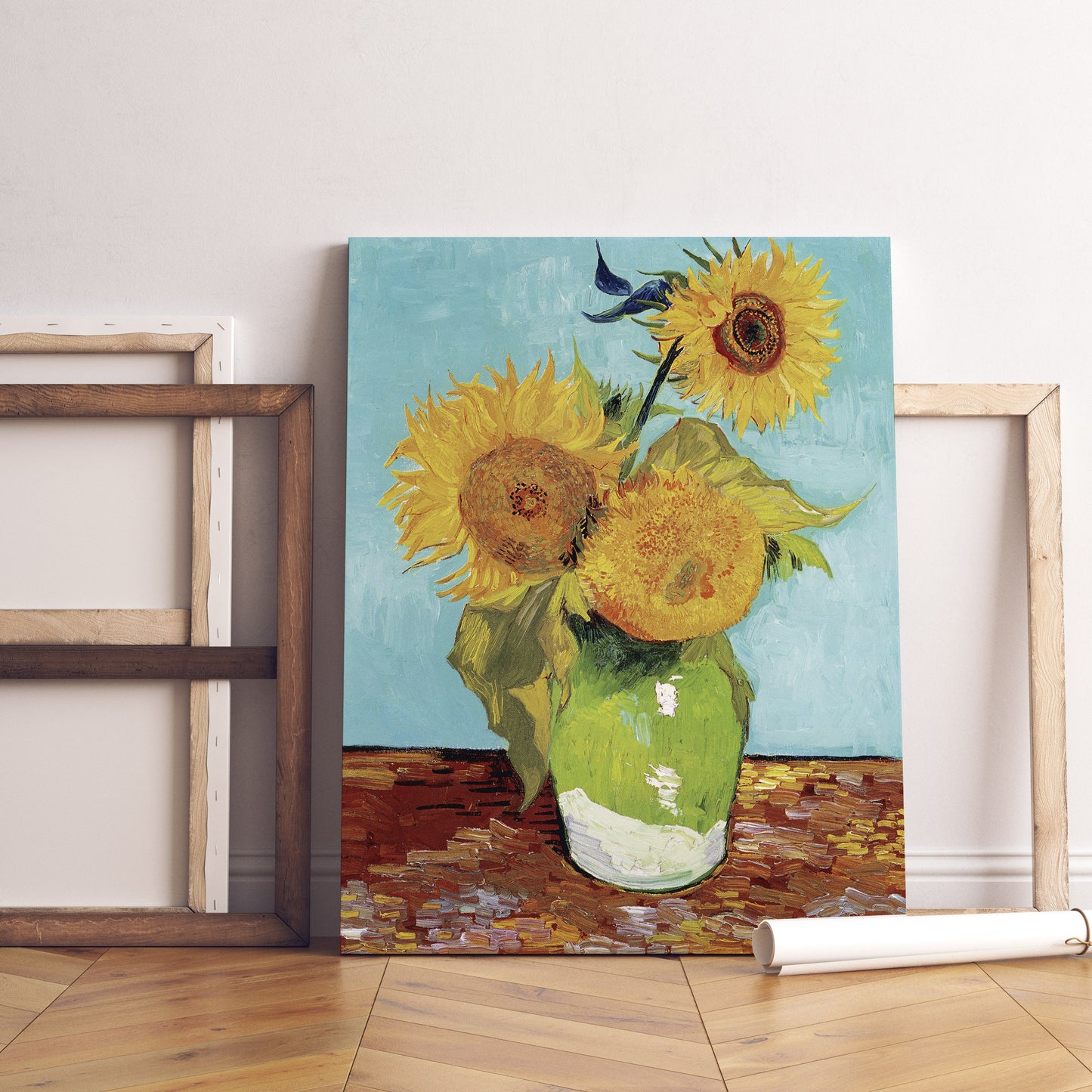 Vincent Van Gogh Vase with Three Sunflowers Stretched Canvas Wall Art, Van Gogh Reproduction Print, Van Gogh Sunflowers Vase Painting