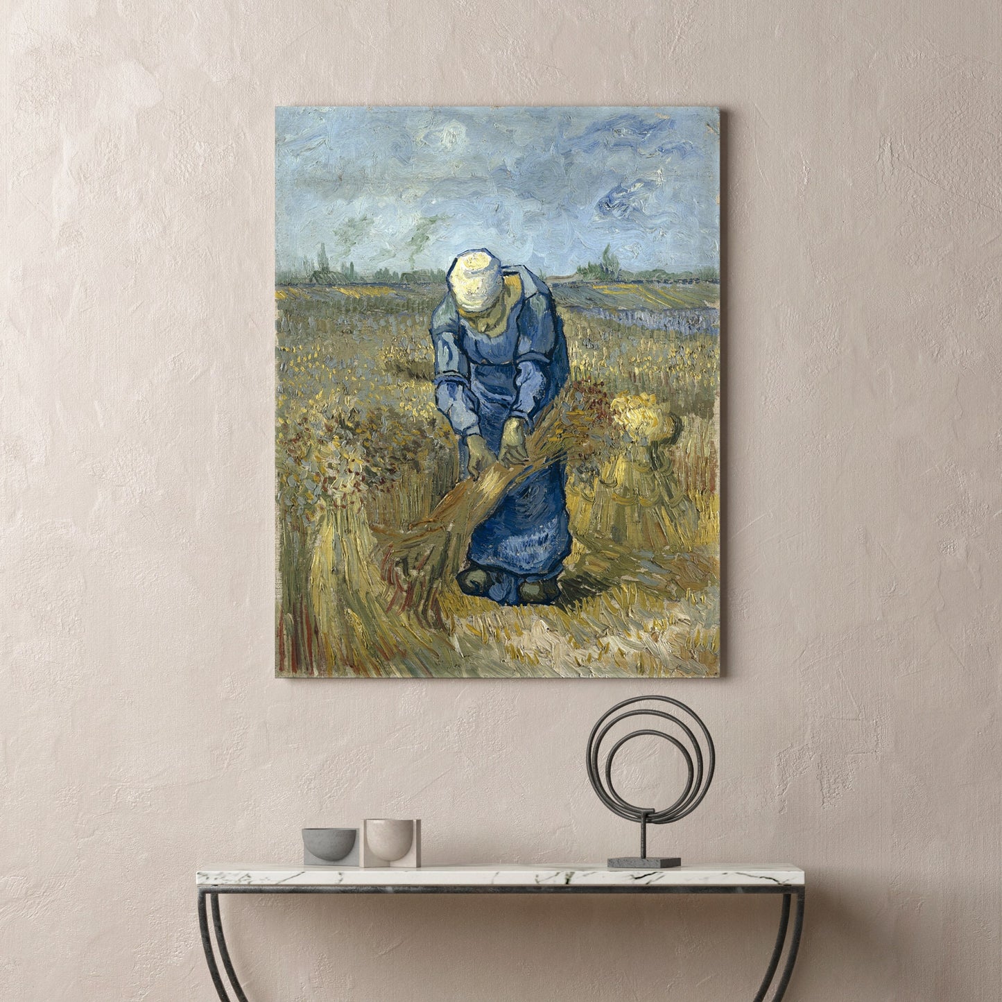 Reproduction d'art sur toile tendue de Vincent Van Gogh, Paysanne liant des gerbes (d'après Millet), Peinture de Van Gogh