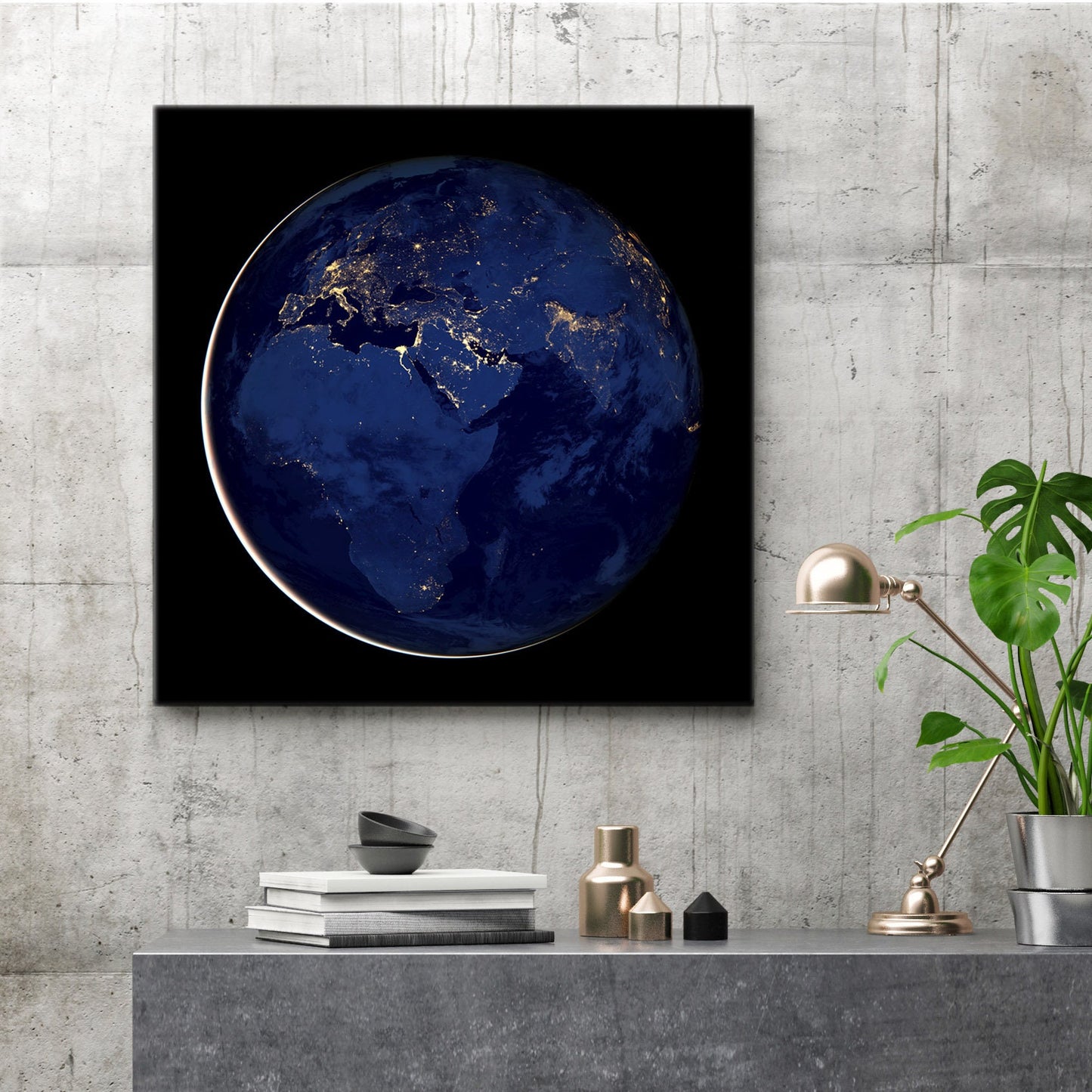 Earth Night View Satellite Image Stretched Canvas Print, World Map Earth from Space Telescope Print, Globes from Space Telescope Images