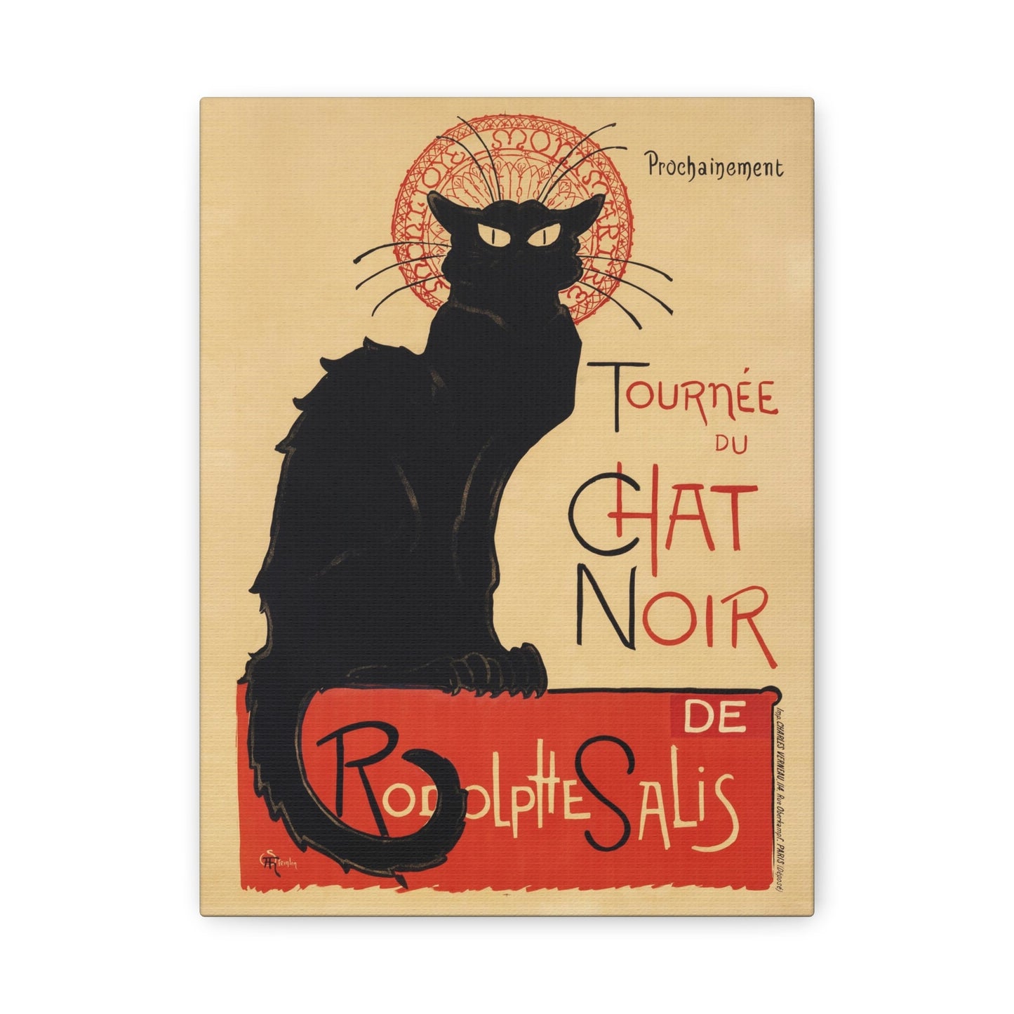 Tournée du Chat Noir Toile tendue Wall Art, Black Cat Reproduction vintage Canvas Print, Tournée du Chat Noir Peinture prête à accrocher