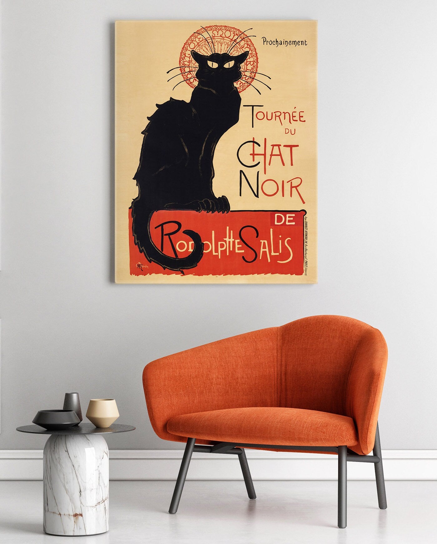 Tournée du Chat Noir Toile tendue Wall Art, Black Cat Reproduction vintage Canvas Print, Tournée du Chat Noir Peinture prête à accrocher