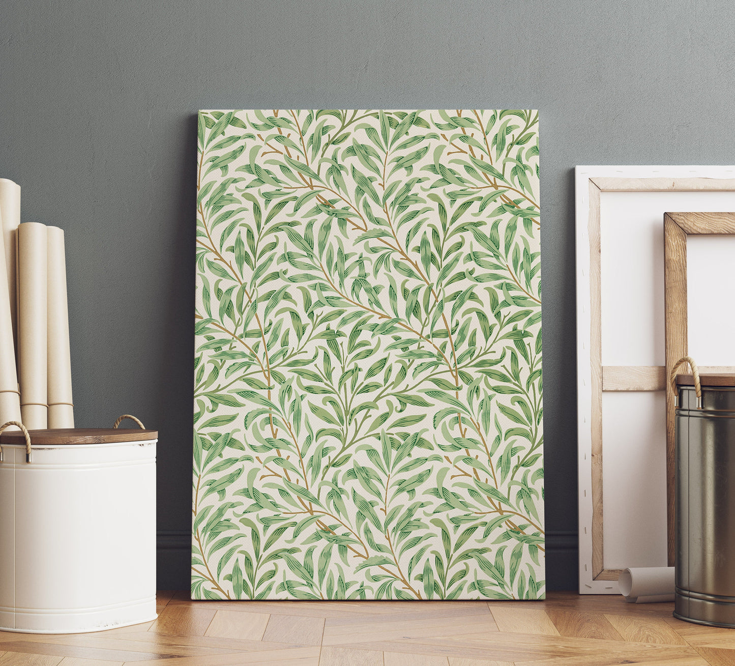 William Morris Willow Bough Pattern Stretched Canvas Wall Art, William Morris Botanical Reproduction Vintage Print, Leaves Pattern Print