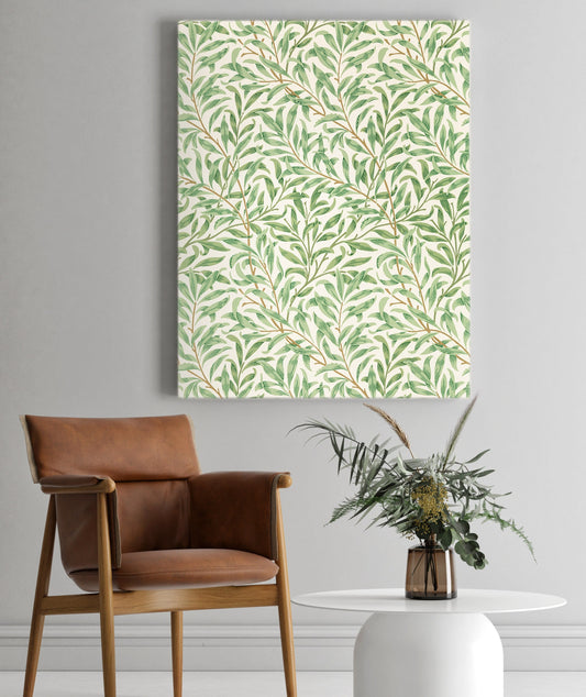 William Morris Willow Bough Pattern Stretched Canvas Wall Art, William Morris Botanical Reproduction Vintage Print, Leaves Pattern Print