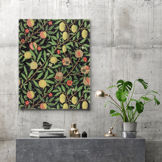 William Morris Fruits Pattern Stretched Canvas Wall Art, William Morris Floral Fabric Pattern Victorian Art, Vintage Reproduction Canvas