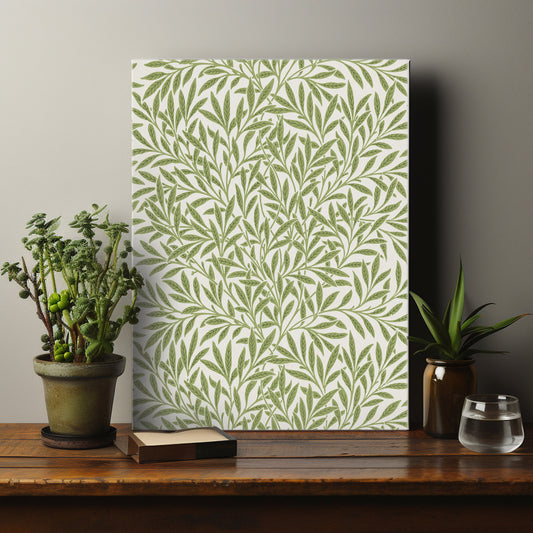 William Morris Willow Pattern Stretched Canvas Wall Art, William Morris Vintage Floral Leaves Print, Fabric Pattern Victorian Art