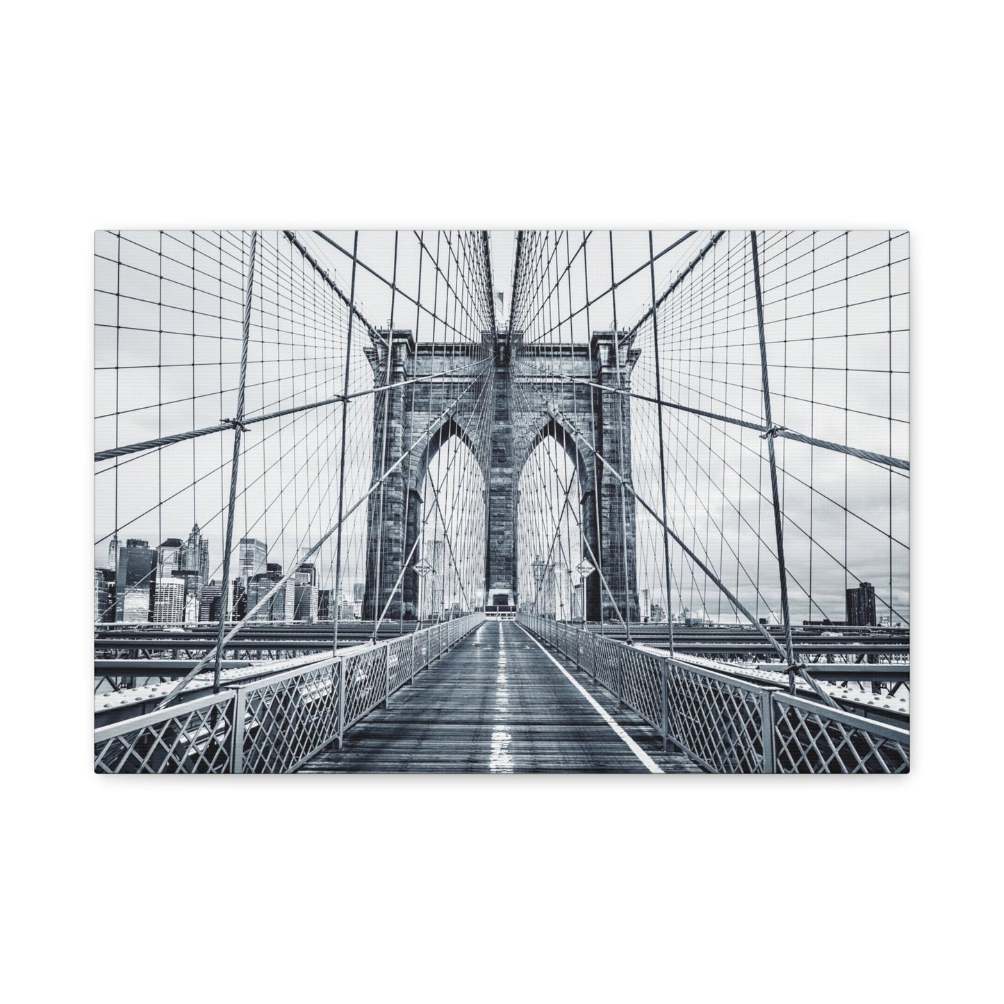 Brooklyn Bridge Stretched Canvas Wall Art Print, NYC Photography, Modern Black and White Urban Canvas Print, Architecture Canvas Print